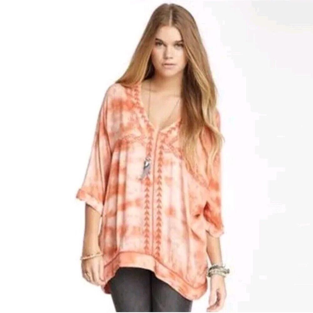 Free People Free People Women's XS Embroidered Orange Tie Dye Blouse Top Size XS / US 0-2 / IT 36-38 - 1 Thumbnail