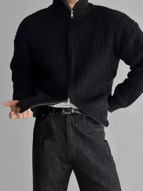 Other Vintage Double Zipper Black L Knit Stand-Up Jacket Coat Size US L / EU 52-54 / 3 - 2 Thumbnail