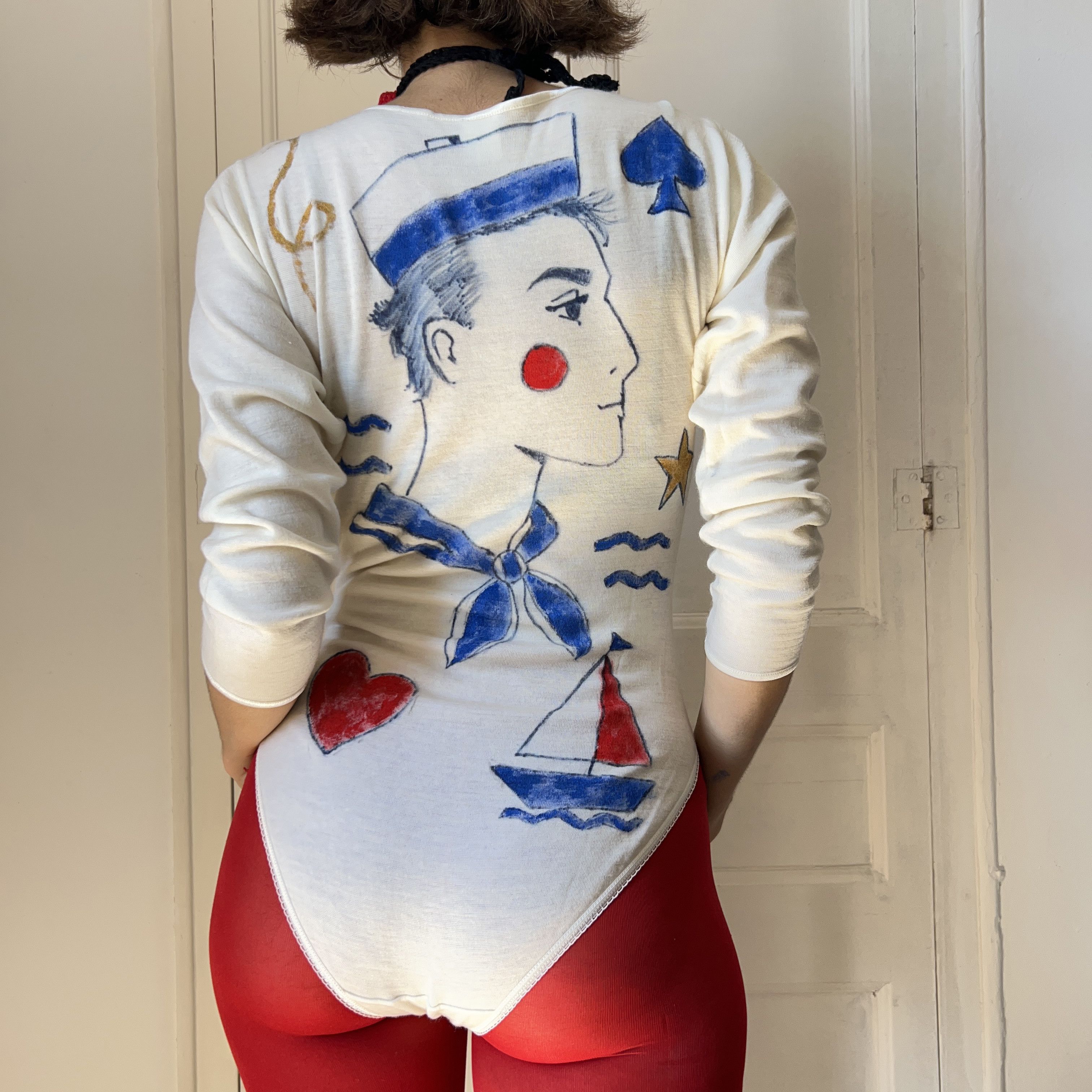 Custommade Hand Painted Nautical Style Vintage Italian Wool Bodysuit Size S / US 4 / IT 40 - 2 Thumbnail