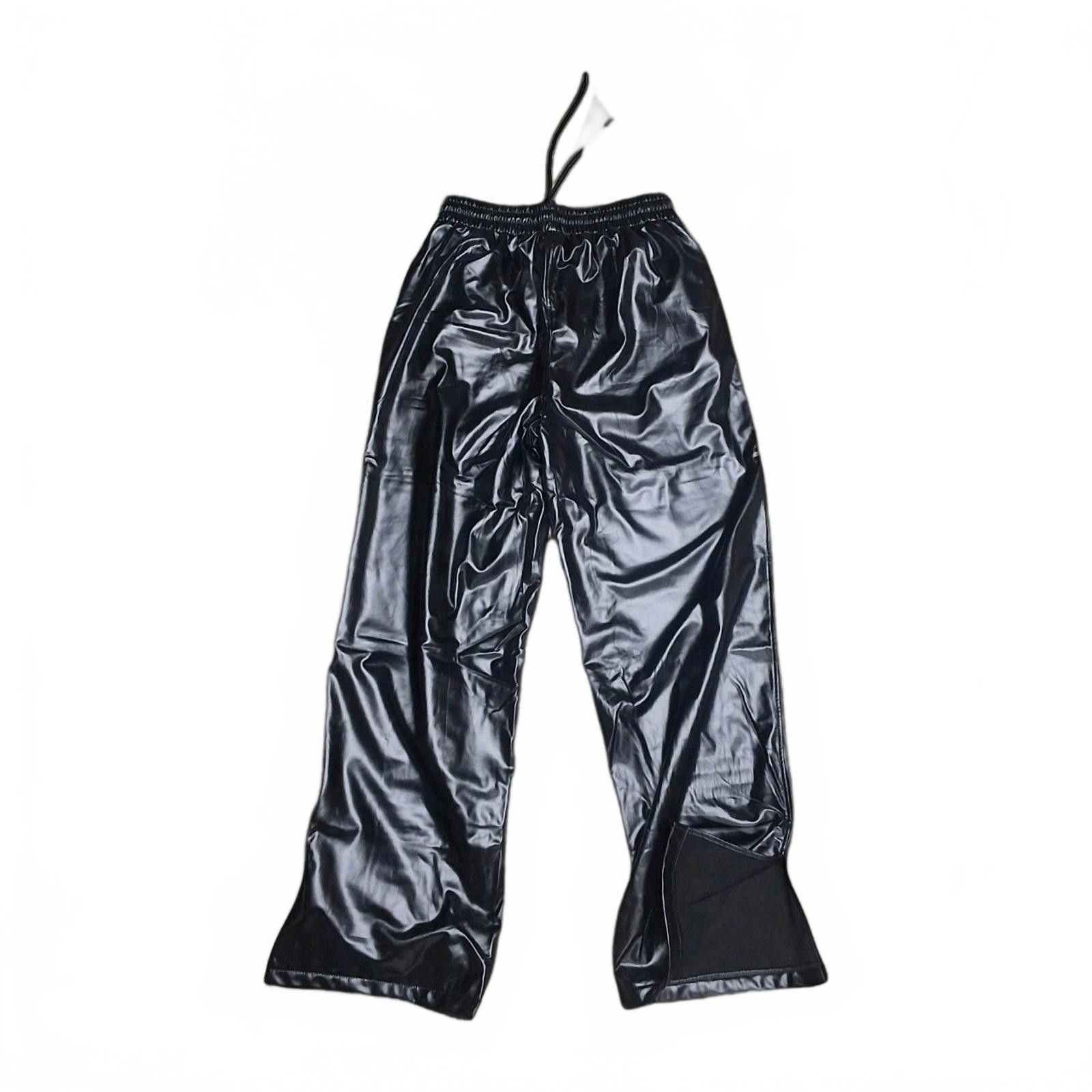 The Unbranded Brand Black Faux Leather Wide Leg XXL High Rise Elastic Waist Size 42" / US 20 - 2 Thumbnail