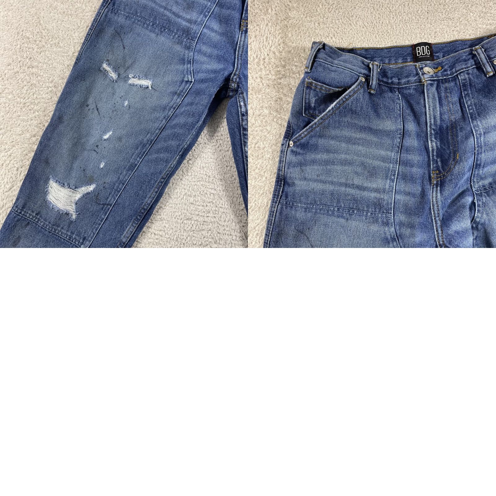 Bdg BDG Double Knee Jeans Mens 32x30 Blue Cropped Work Skate Distressed Straight Denim 30 in Inseam 32 Waist Relaxed warp? Size US 32 / EU 48 - 11 Thumbnail