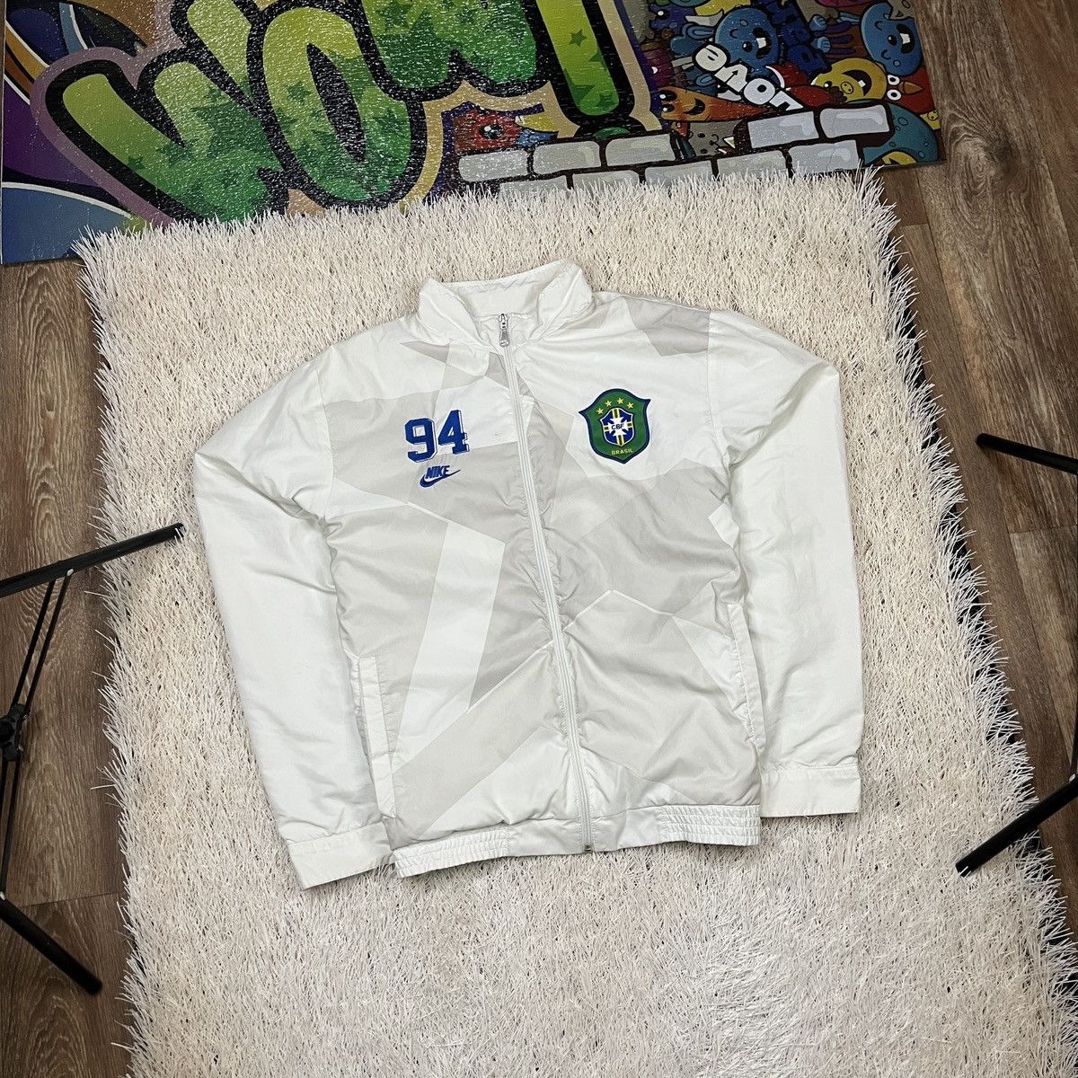 Nike Nike Jacket 94 Brazil CBF FFF nylon white Y2K Football Size US L / EU 52-54 / 3 - 1 Thumbnail
