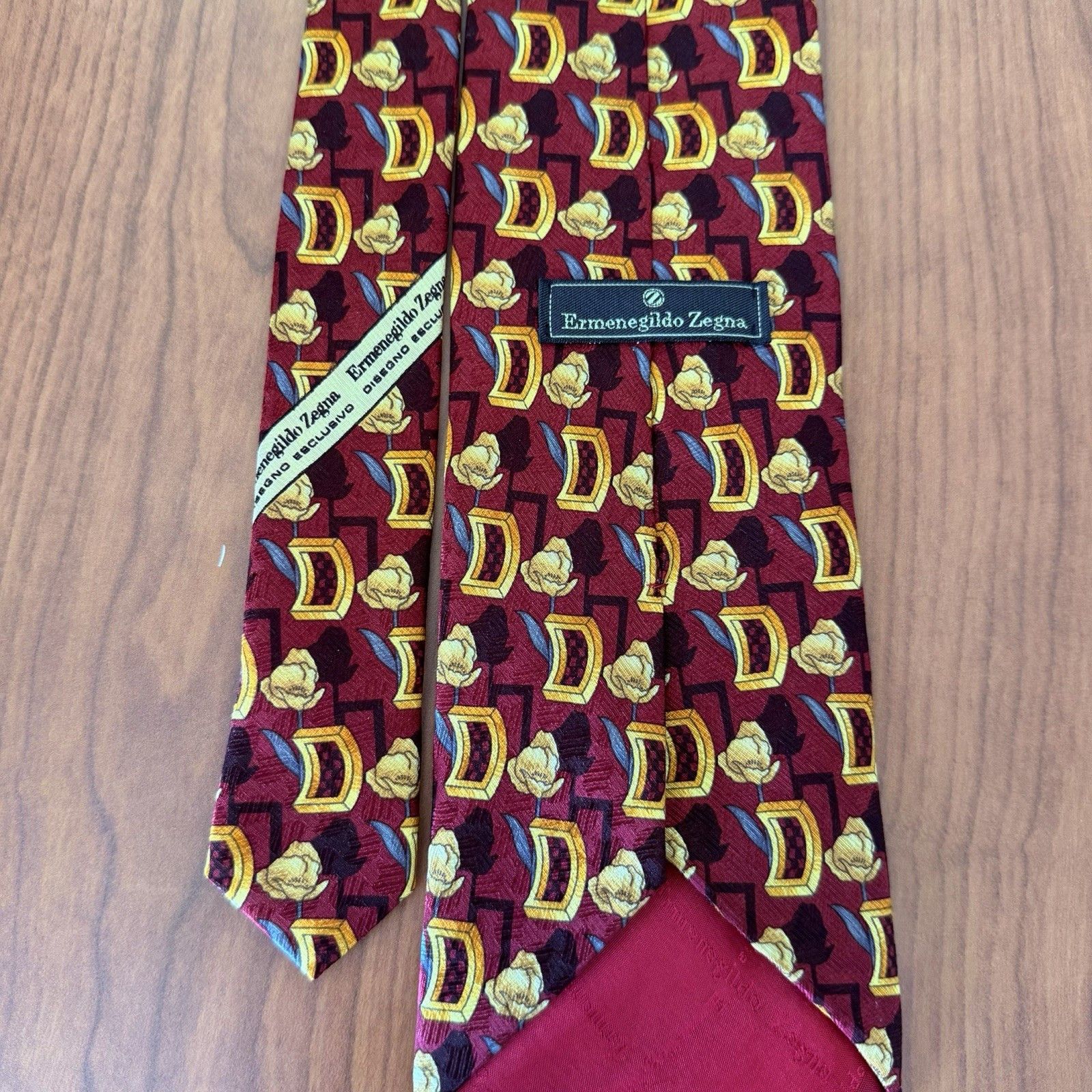 Ermenegildo Zegna Ermenegildo Zegna Silk Tie Burgundy Geometric Abstract 58" Size ONE SIZE - 15 Thumbnail
