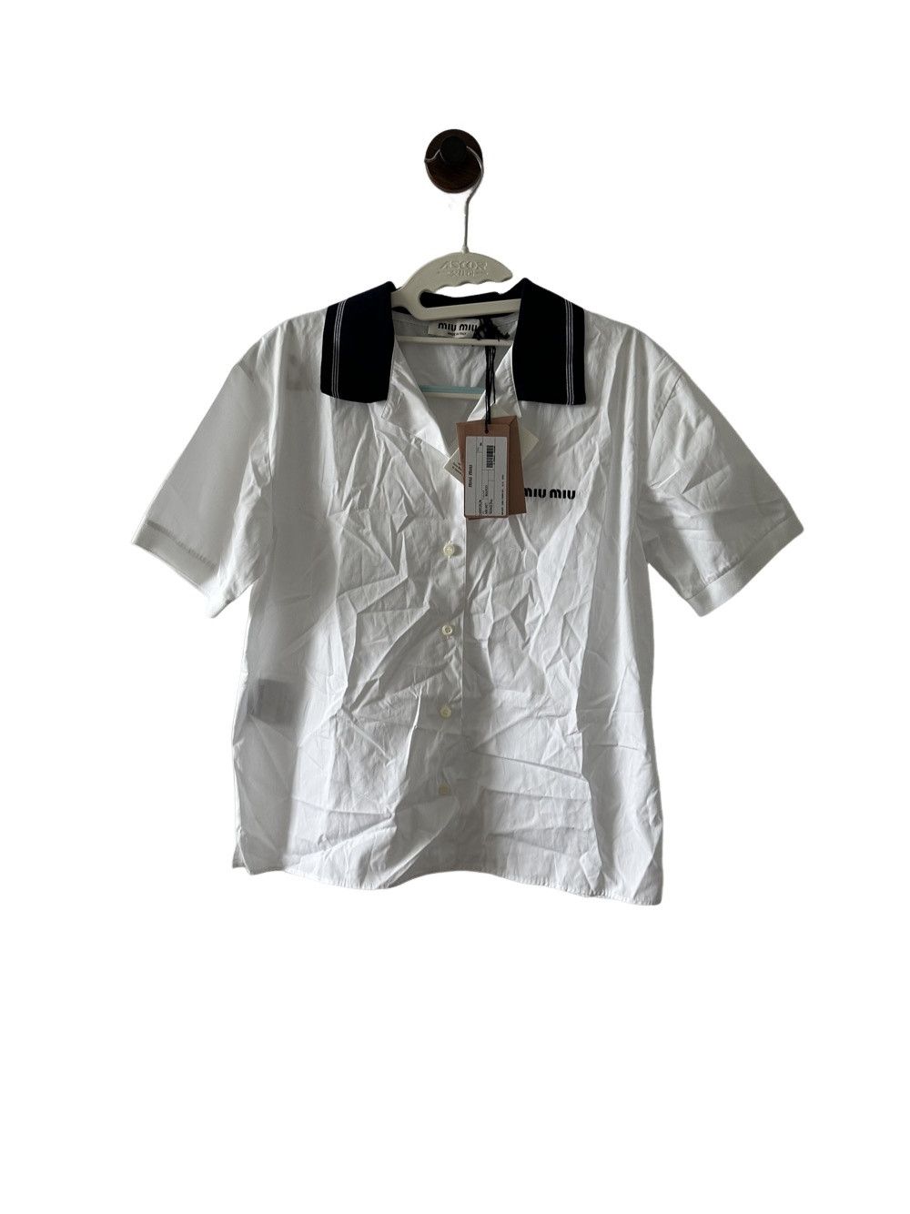 Miu Miu Logo Embroidered Poplin Shirt Size 36 in White, Women's (Size Xs)