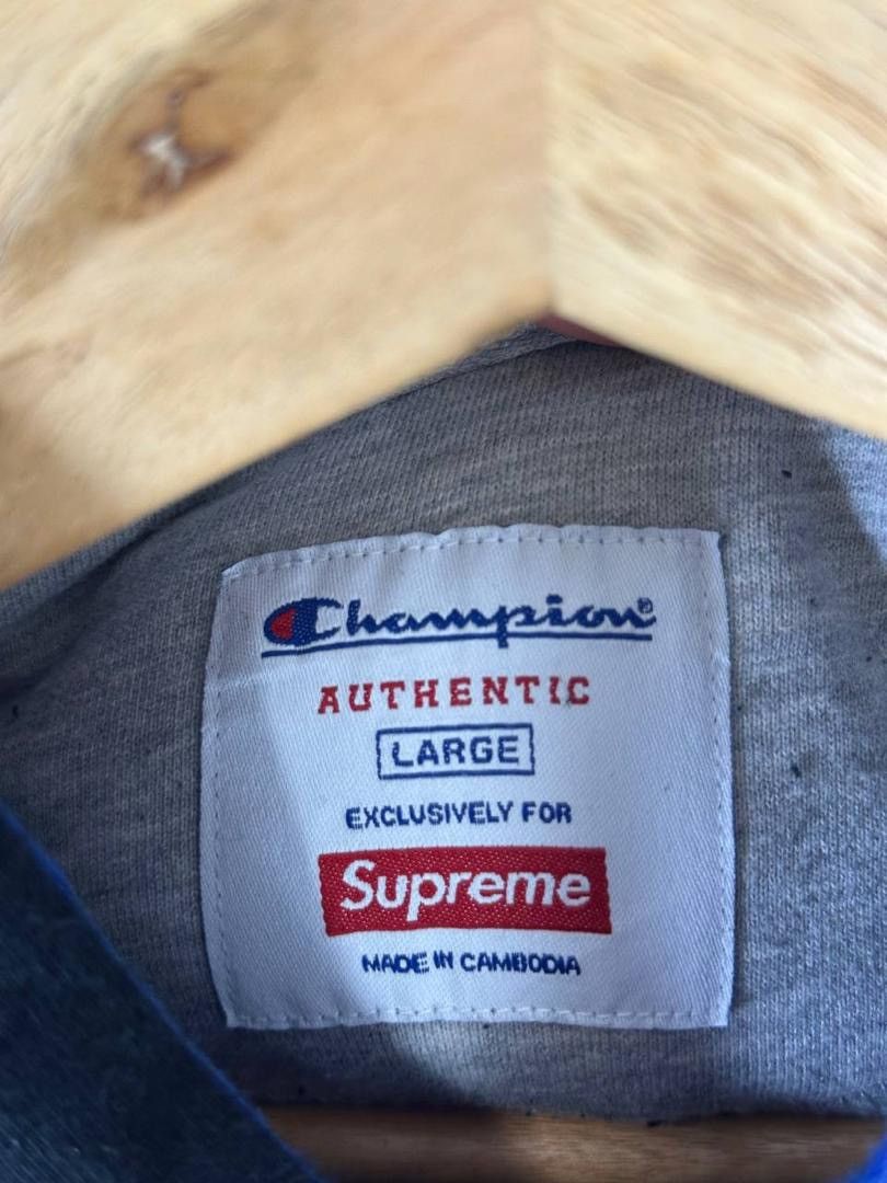 Champion × Supreme × Vision Streetwear Supreme Champion Big Satin Logo Hoodie Sweatshirt (PIT 23.5) Size US L / EU 52-54 / 3 - 6 Thumbnail