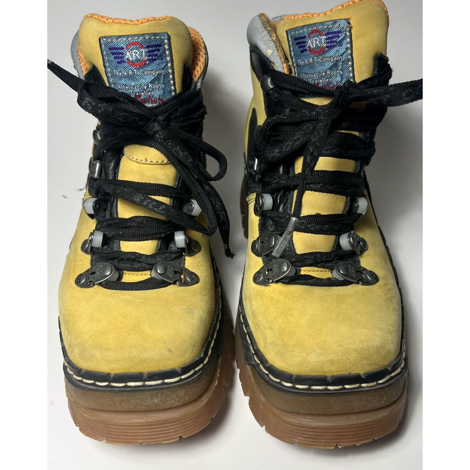 Vintage VINTAGE The Art Company Boots Platform Mens 5.5 Women 7 38 E Buckle Leather Yellow Round Toe Ankle Boot Size US 6 / IT 36 - 5 Thumbnail
