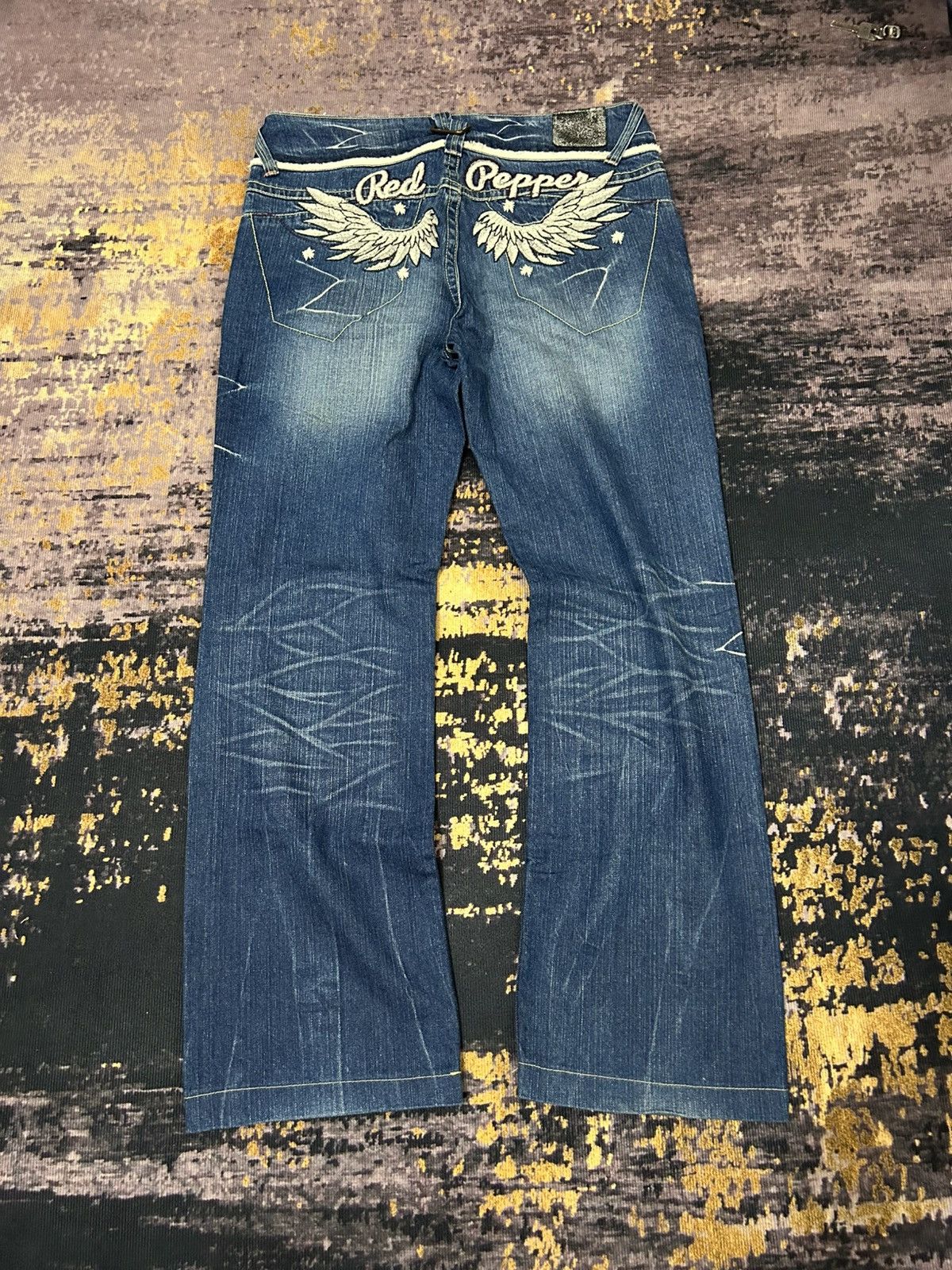 Tornado Mart Red Pepper Wing Back Embroidered Whiskered Jeans Size US 34 / EU 50 - 2 Thumbnail