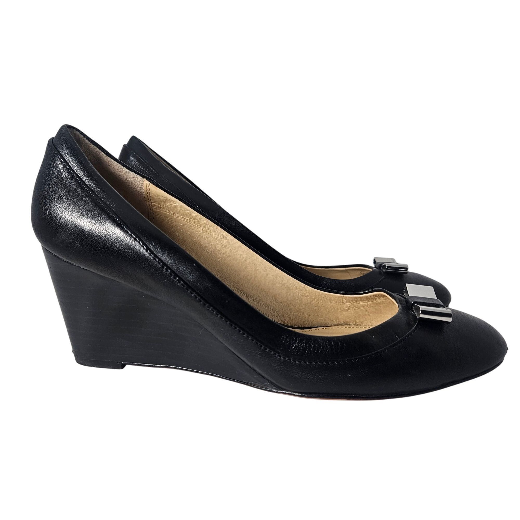 Coach Women’s Black Leather Wedge Heels 6.5B Quiet Luxury, O