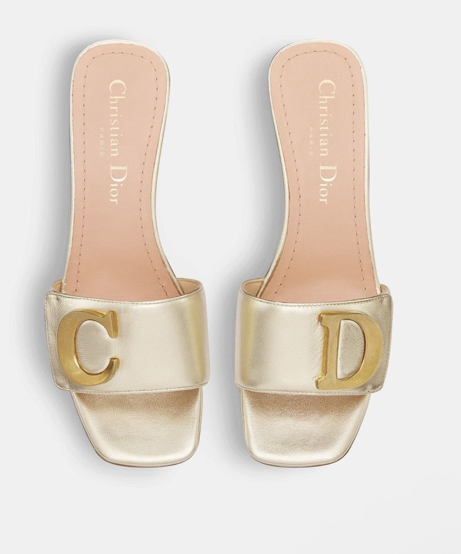Dior DIOR OR C'EST DIOR HEELED SLIDE Gold-Tone Laminated Lambskin Size US 7 / IT 37 - 4 Thumbnail