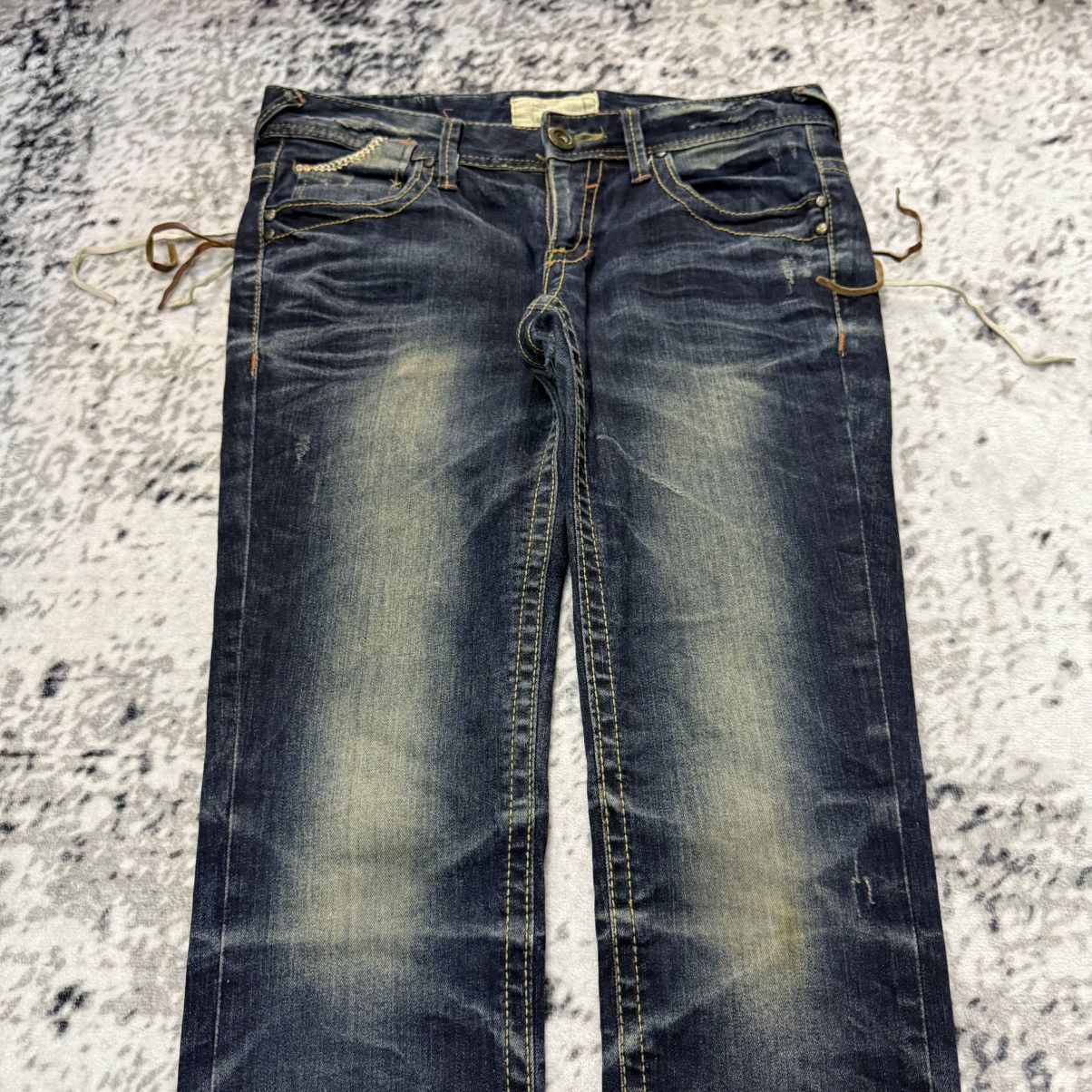 Beauty Beast Lolita Japan Claw Mark Fade Mud Wash Stacked Jeans Size 29" - 6 Thumbnail