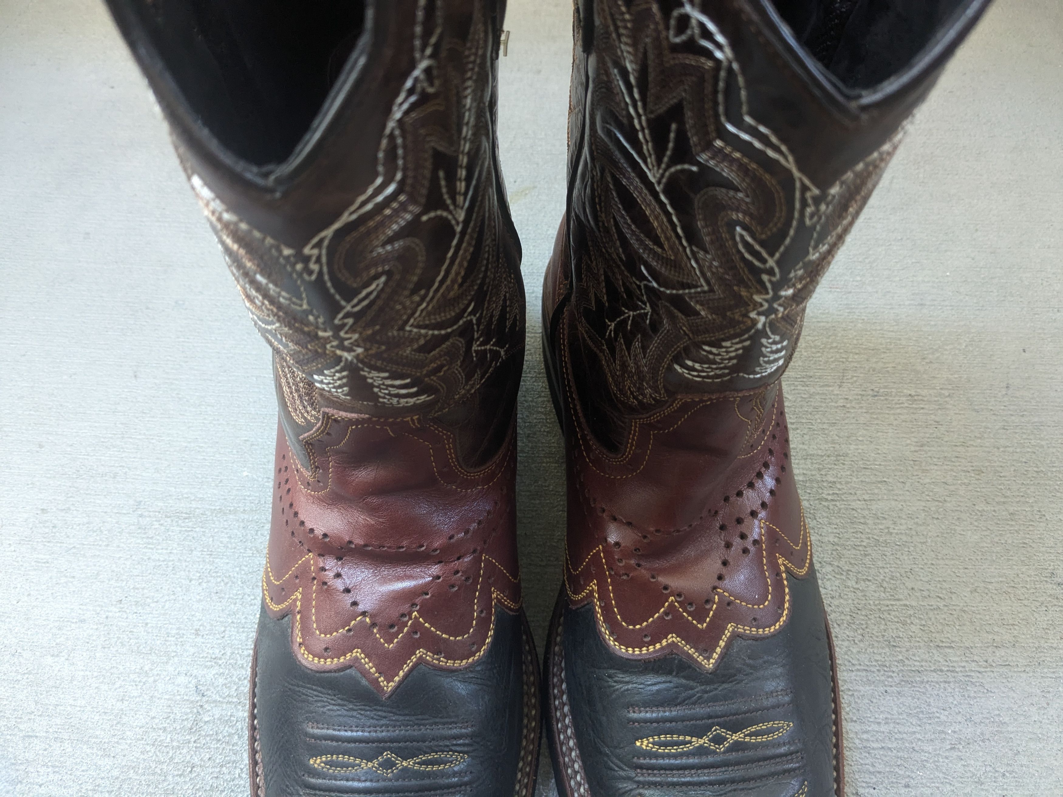 Genuine Leather Denver Cowboy Boots Brown Leather Black 11 Square Toe Rubber Size US 11 / EU 44 - 4 Thumbnail