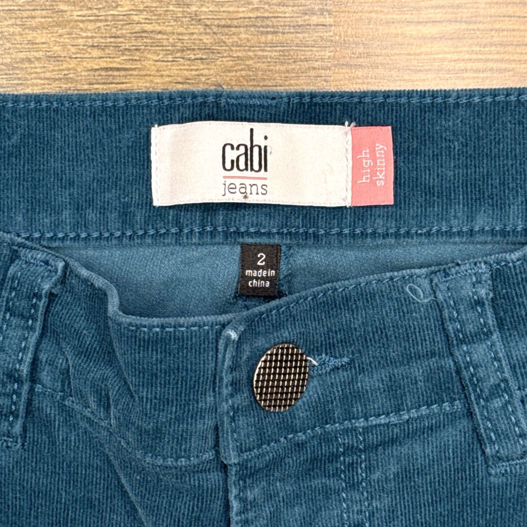 Vintage CAbi Womens Pants Skinny Corduroy 2 Teal Green Mid Rise Stretch Travel Casual Party/Cocktail City Slim Waist 26 in Flat Front Inseam 30 in Size 26" / US 2 / IT 38 - 2 Thumbnail