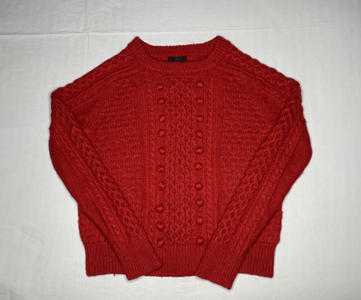 J.Crew J Crew Sweater Lambswool Blend Cable Knit Red Pom Pom Size S / US 4 / IT 40 - 1 Thumbnail
