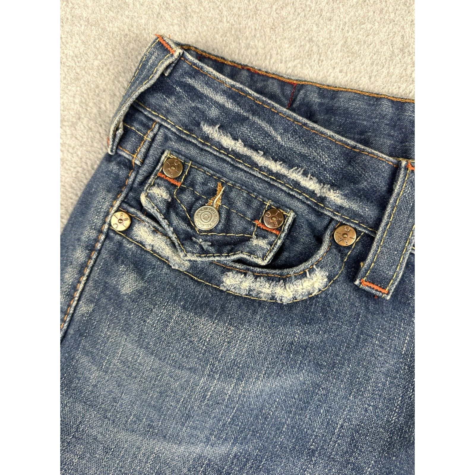 True Religion VINTAGE True Religion Jeans Womens 30 Blue Medium Wash Low Rise Flare Distressed Joey Way? Size 30" / US 8 / IT 44 - 7 Thumbnail