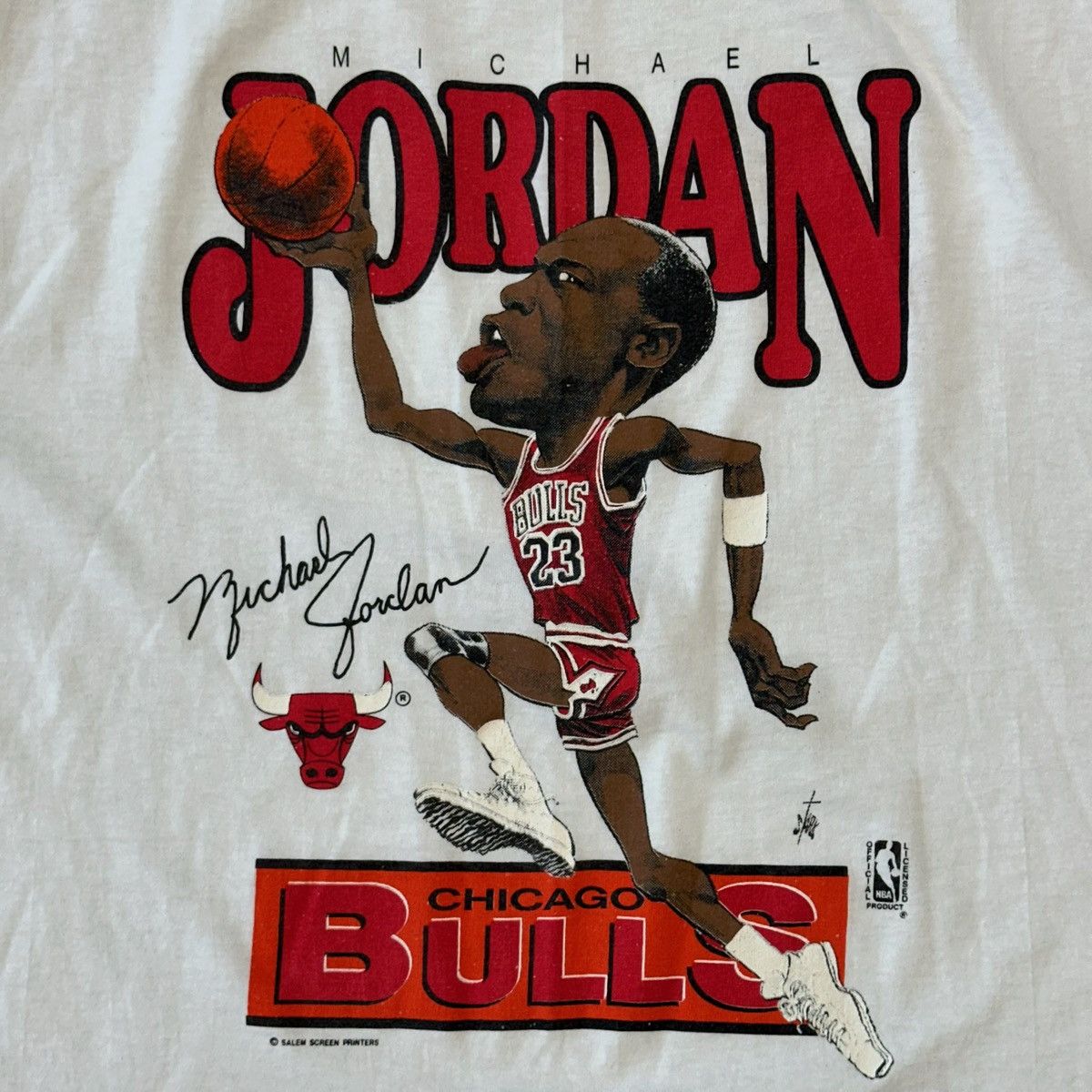 Vintage 80s Vintage Michael Jordan Chicago Bulls Dunking Cartoon Tee Size US XL / EU 56 / 4 - 2 Thumbnail