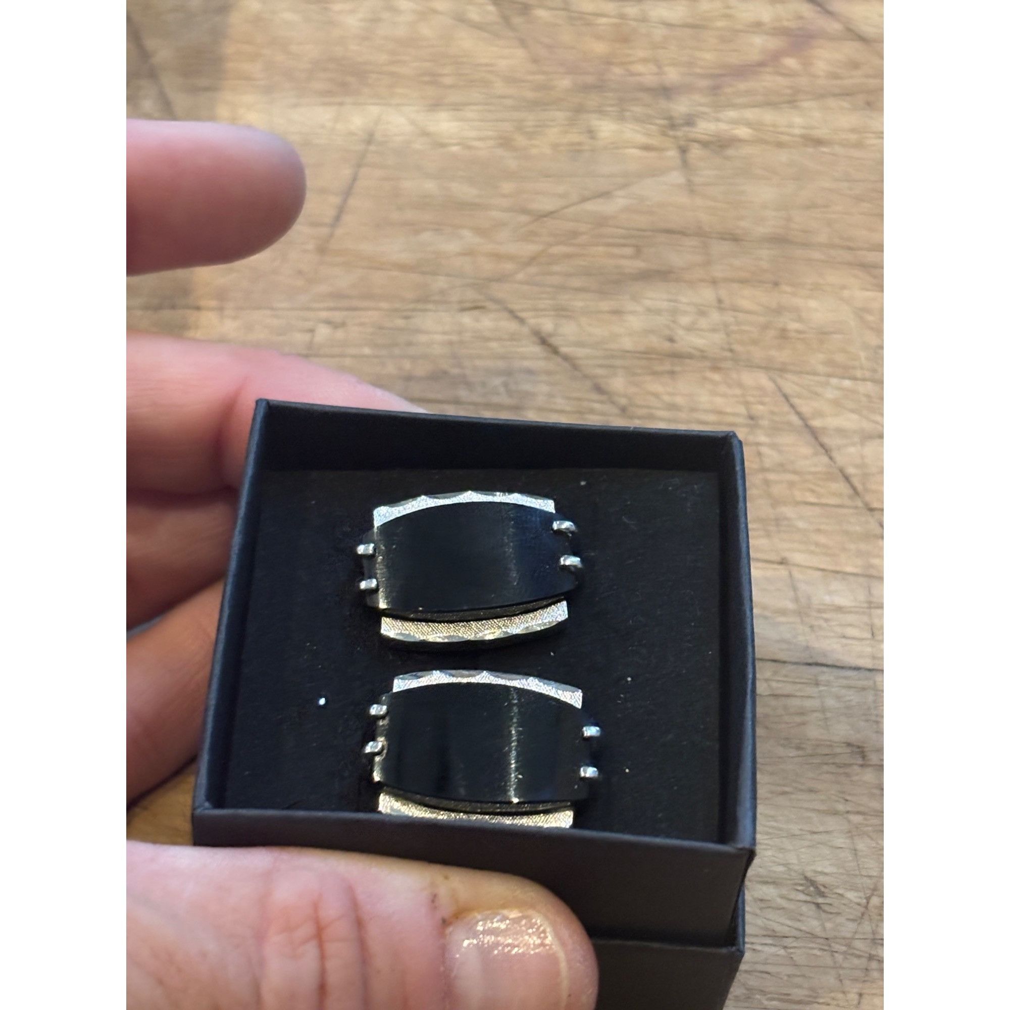 Other Vintage Silver & Black Cufflinks With Box Size ONE SIZE - 3 Thumbnail