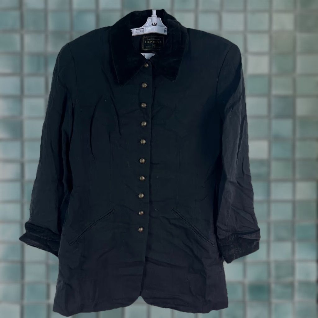Express VINTAGE Champagne International Express Jacket Women’s SZ 7/8 S/M Black Velvet Collar 1950s United States Size S / US 4 / IT 40 - 1 Thumbnail