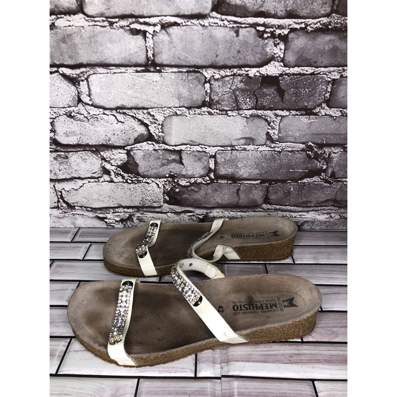 Mephisto Mephisto White Rhinestone Crystal Strap Slide Cork Sandals W Size US 11 / IT 41 - 11 Thumbnail