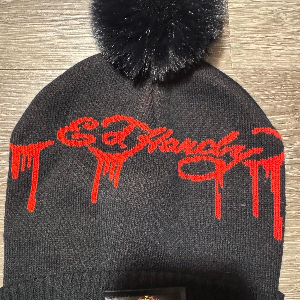 Ed Hardy Ed Hardy Beanie One Size Black Red Drip Logo Pom Pom Hat Size ONE SIZE - 3 Thumbnail