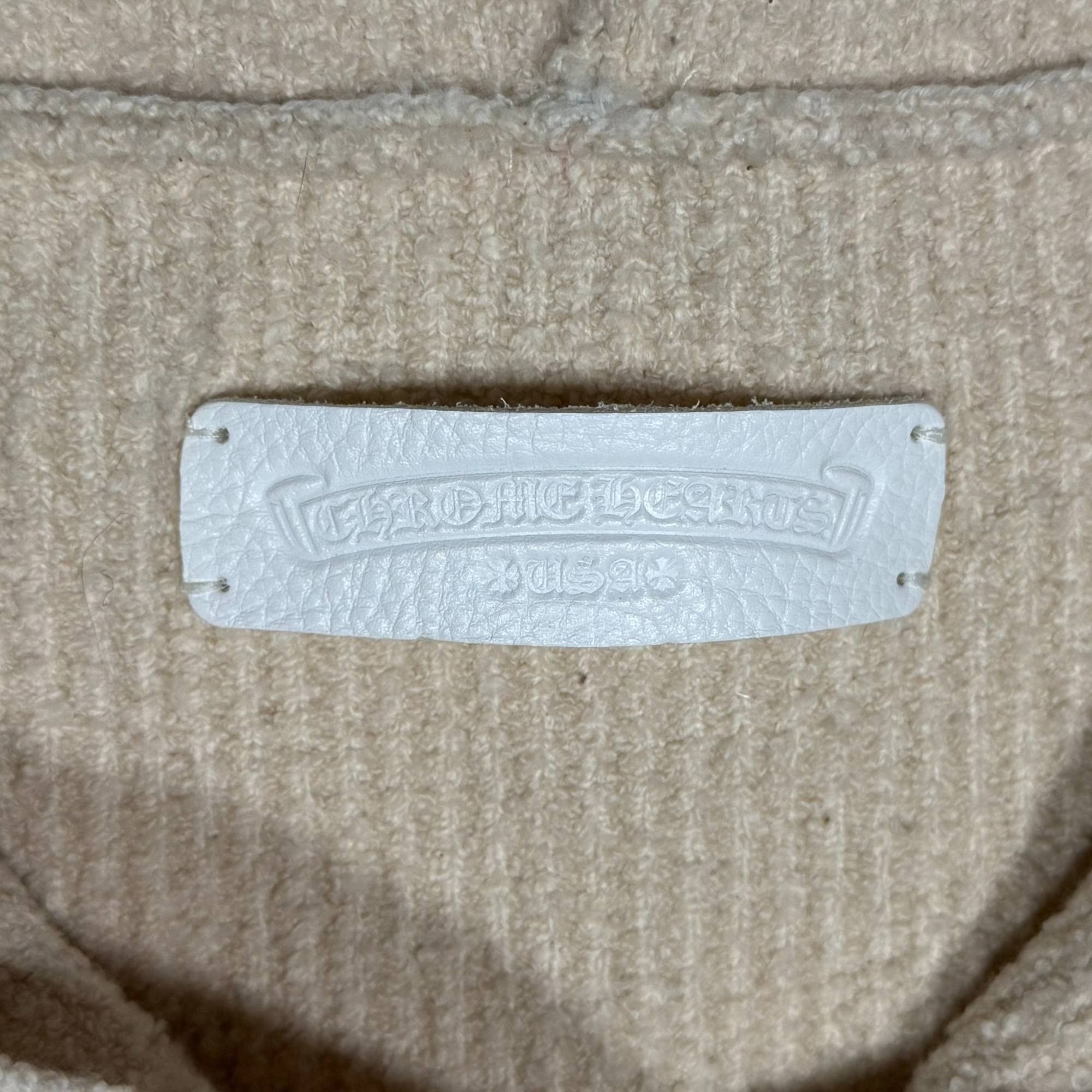 KNIT CHEETAH PATCH HOODIE CREAM RIBBED PIMA COTTON SWEATER