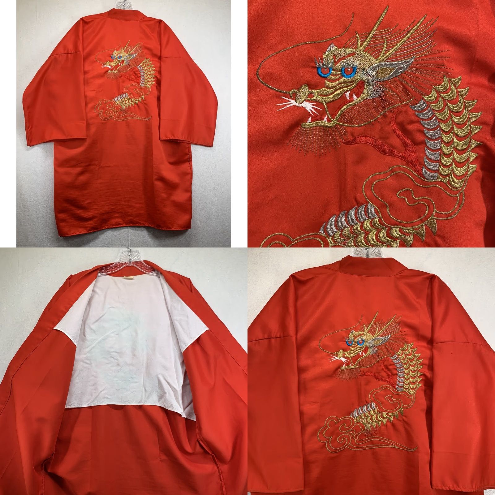 Vintage VINTAGE Kimono Robe Red Embroidered Dragon Made in Japan 100% Polyester Women One Size V-Neck 3/4 Sleeve Size ONE SIZE - 9 Thumbnail