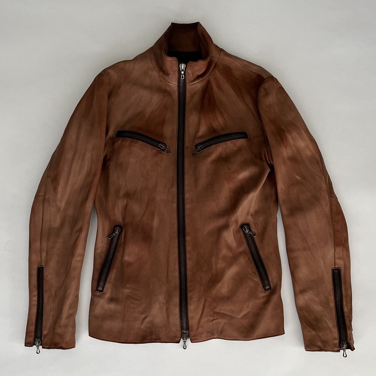 image of Shellac 2000's Tyler Durden Leather Moto Jacket in Red, Men's (Size Medium)