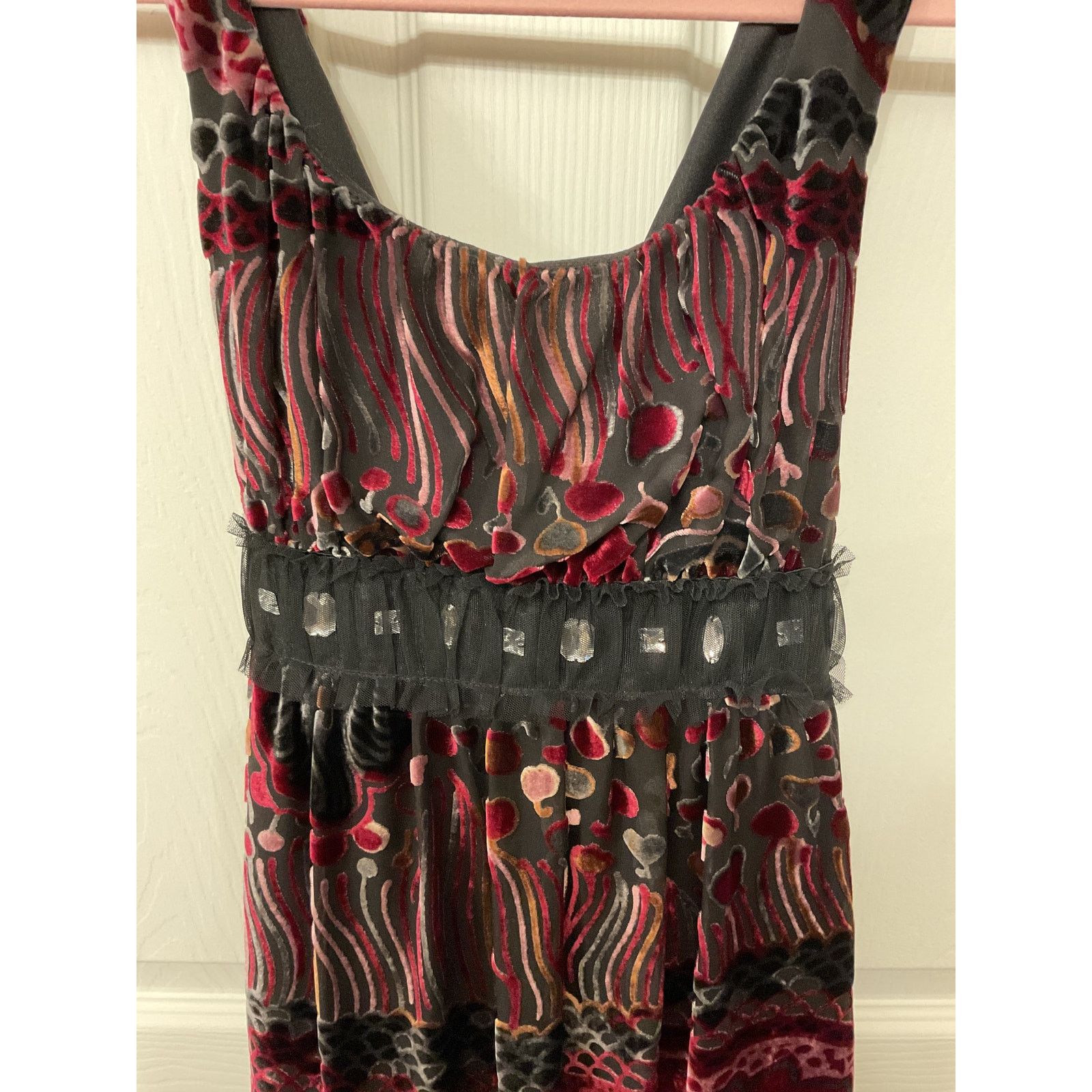 Anthropologie Weston Wear Silk Velvet Y2K Babydoll Top Rhinestone Accent,S Size S / US 4 / IT 40 - 2 Thumbnail