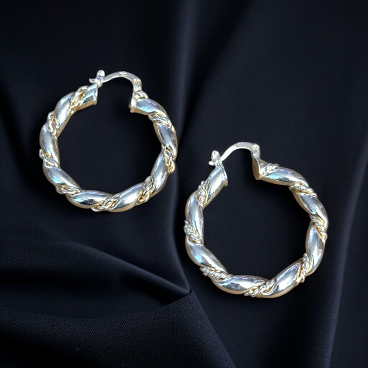 Other 925 Sterling Silver twisted hoop earrings Size ONE SIZE - 1 Thumbnail