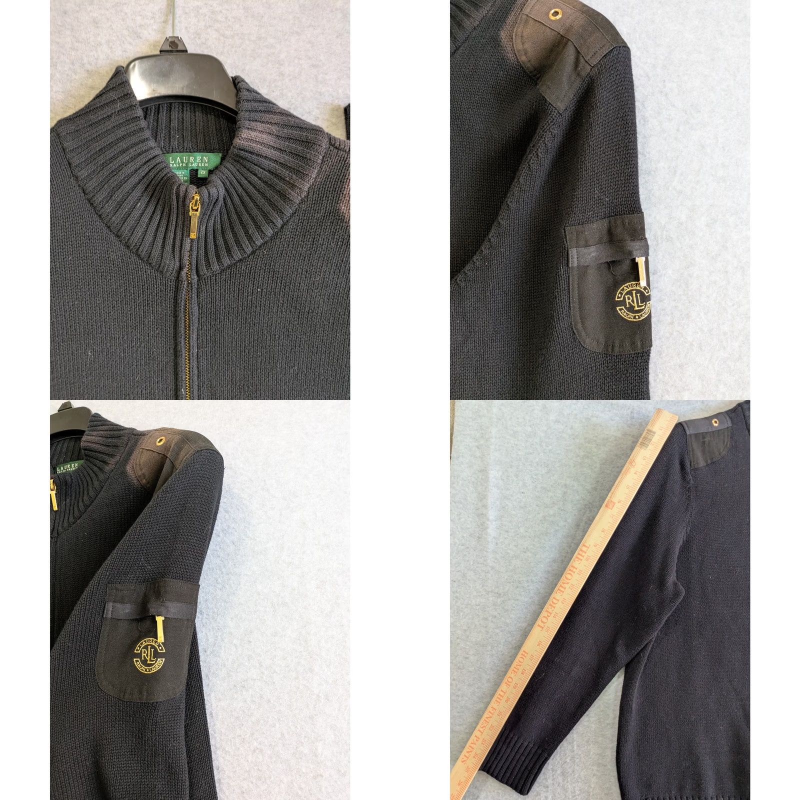 Ralph Lauren VINTAGE Lauren Ralph Lauren Sweater Women 2X Full Zip Shoulder Patched Chunky Knit Black Size XXL / US 16-18 / IT 52-54 - 8 Thumbnail