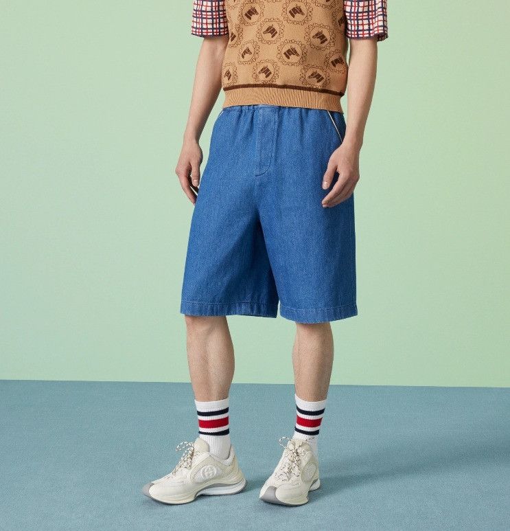 Gucci o1mt1gz0525 Denim Shorts With G Patch in Blue Size US 28 / EU 44 - 7 Thumbnail