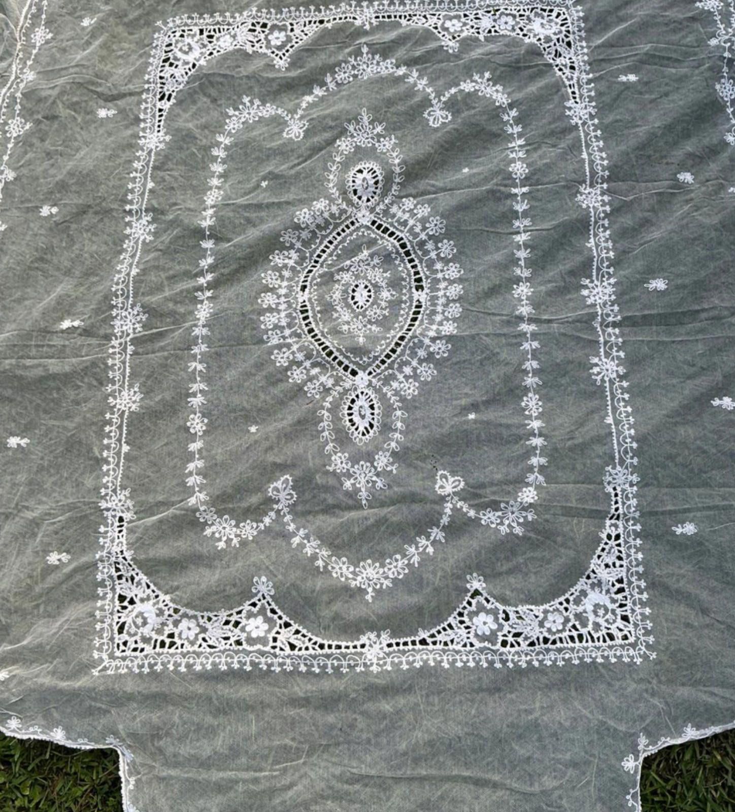 The Unbranded Brand Antique Embroidered Tambour Net Lace Bedspread Edwardian Size ONE SIZE - 2 Thumbnail