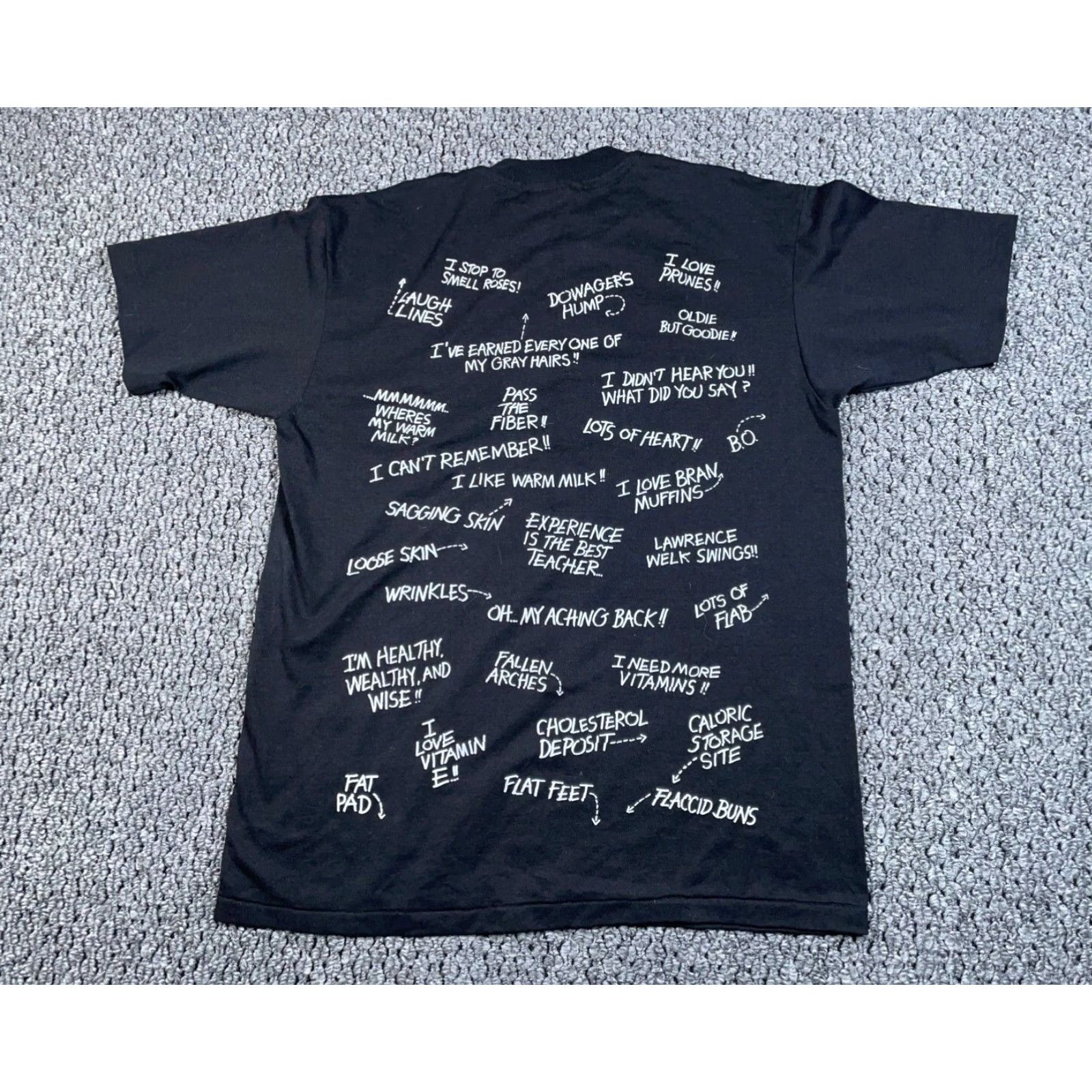 Hanes VINTAGE Hanes T-Shirt Shirt Adult Large Black 90s Funny Retro Puff Print 60ish Old Age Ailments Single Stitch 50/50 Cotton-Polyester Size US L / EU 52-54 / 3 - 2 Thumbnail