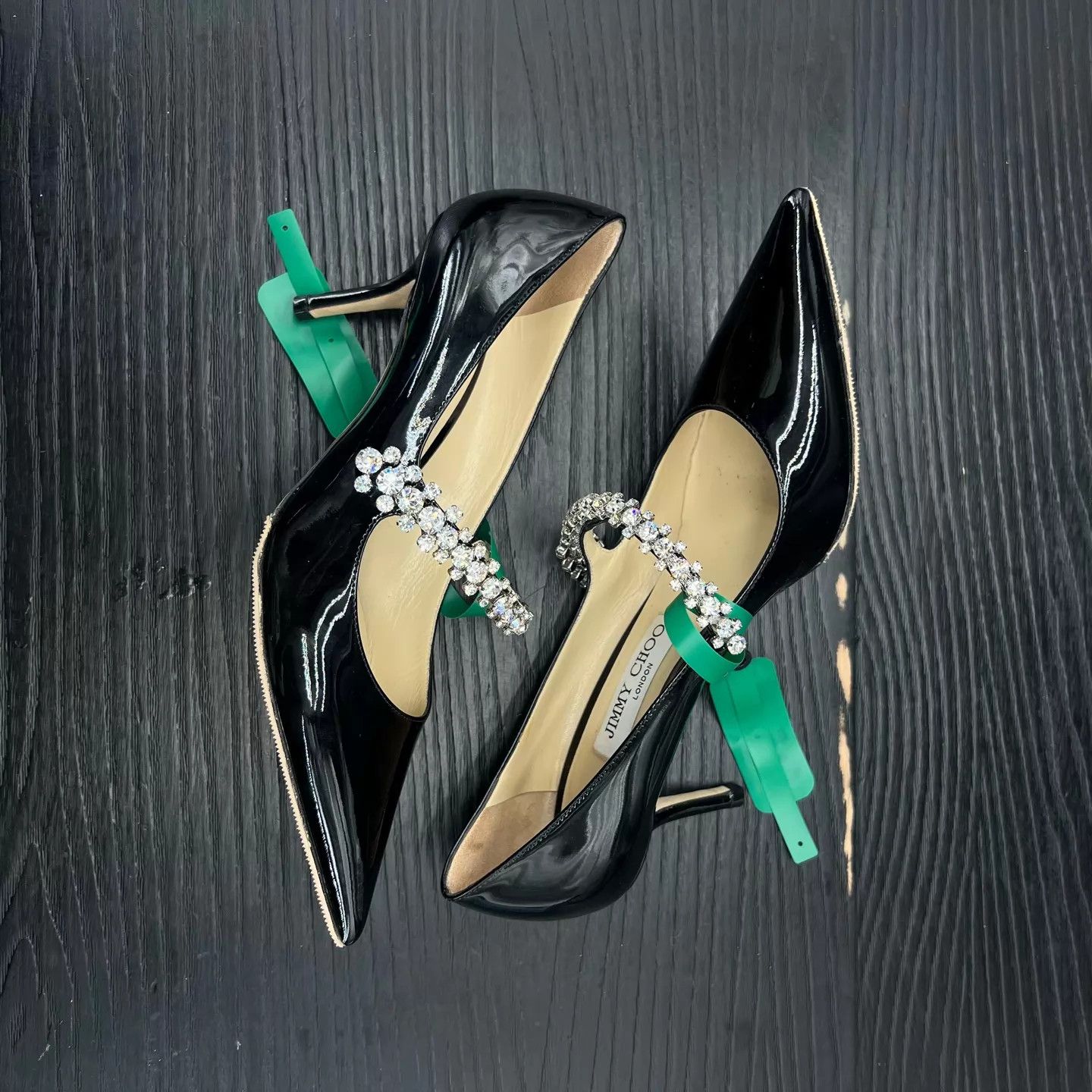 Jimmy Choo Jimmy Choo Bing Black Crystal Patent Leather Heels 37 new Size US 6.5 / IT 36.5 - 5 Thumbnail