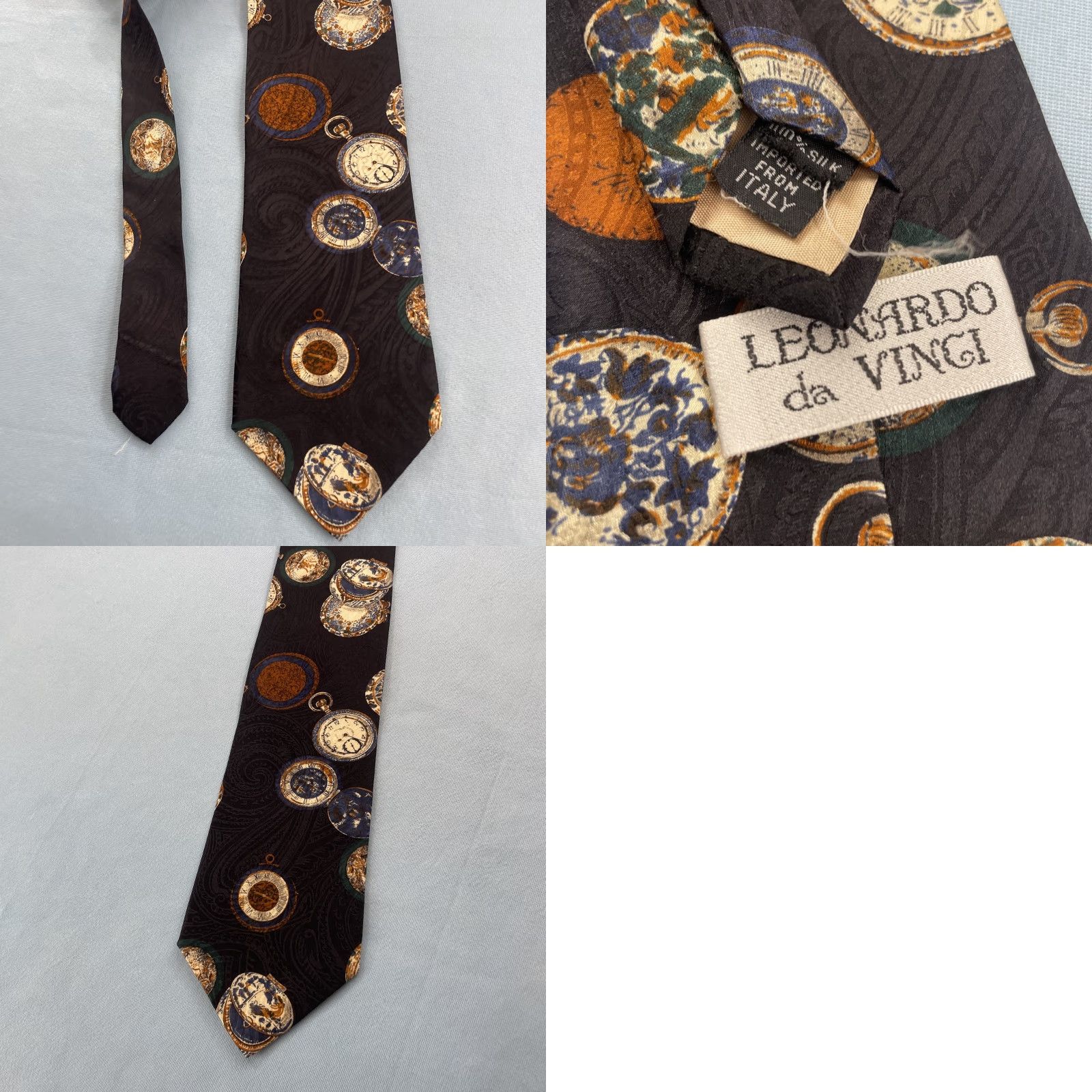 Vintage Leonardo da Vinci Silk Tie Watch Sailing Compass Necktie vtg 90s 4x58 Cap­sule Wide Necktie Size ONE SIZE - 11 Thumbnail