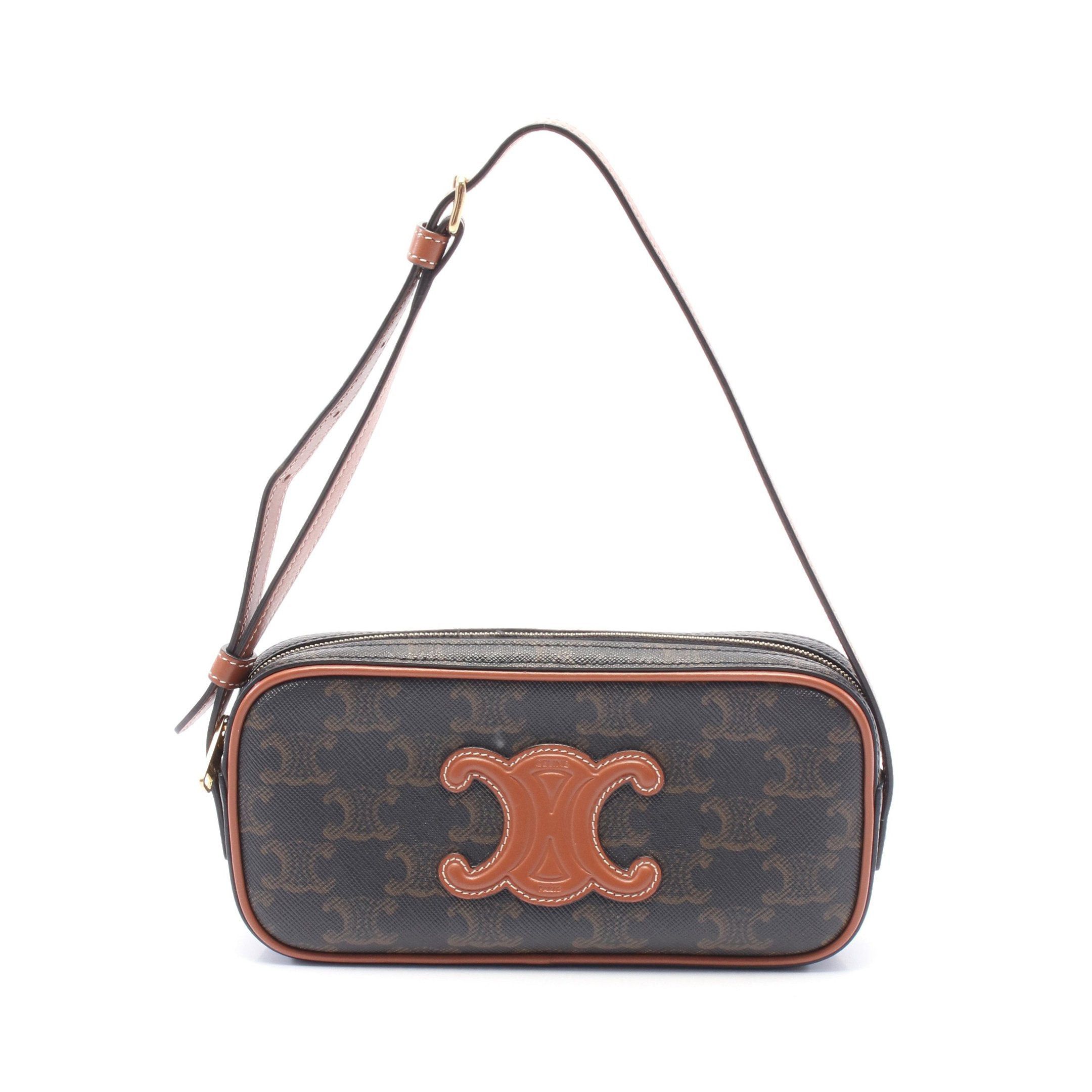 Celine Cuill Triomphe Mini Camera Bag Shoulder Leather Dark Brown in Black, Women's