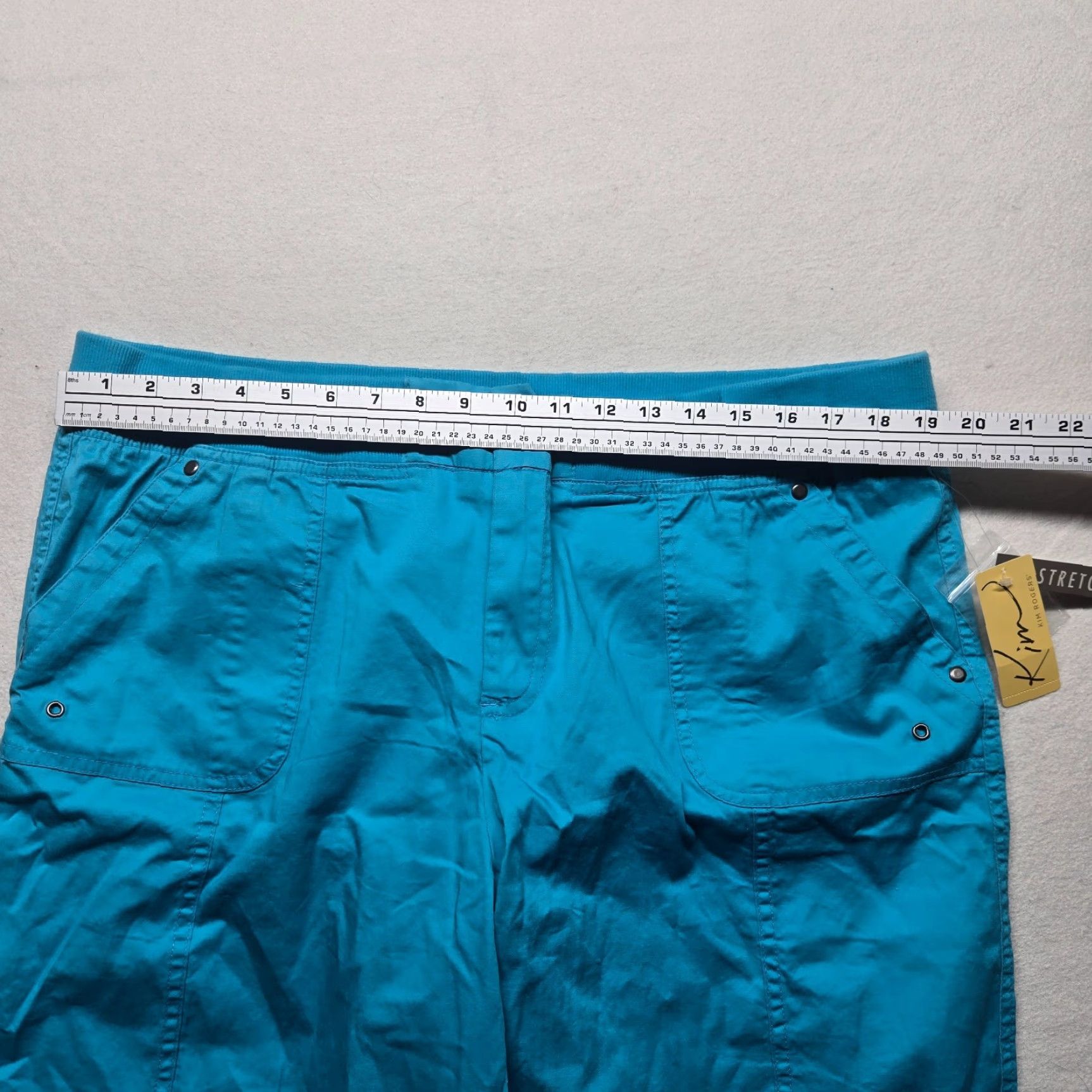 Vintage Kim Rogers Bermuda Pants Solid Turquoise Stretch Adult Women Size 18 Womens Plus 18 Turquoise Bermuda Pants 90s? Size 40" / US 18 - 4 Thumbnail