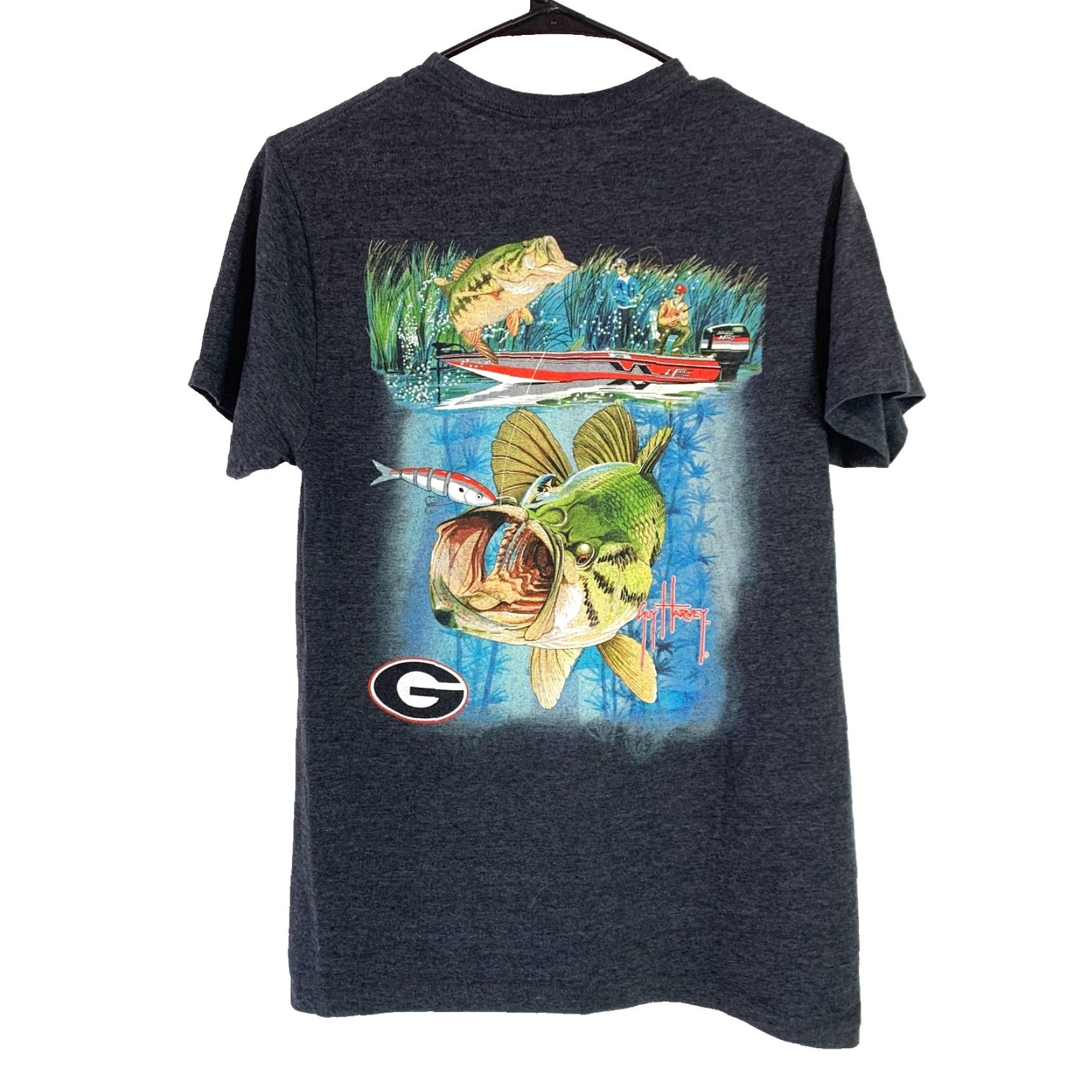 Guy Harvey Guy Harvey Fishing Largemouth Bass Nature Tee T-Shirt Mens Size Small Gray Crew Neck Short Sleeve Shirt S Mens Size US S / EU 44-46 / 1 - 2 Thumbnail