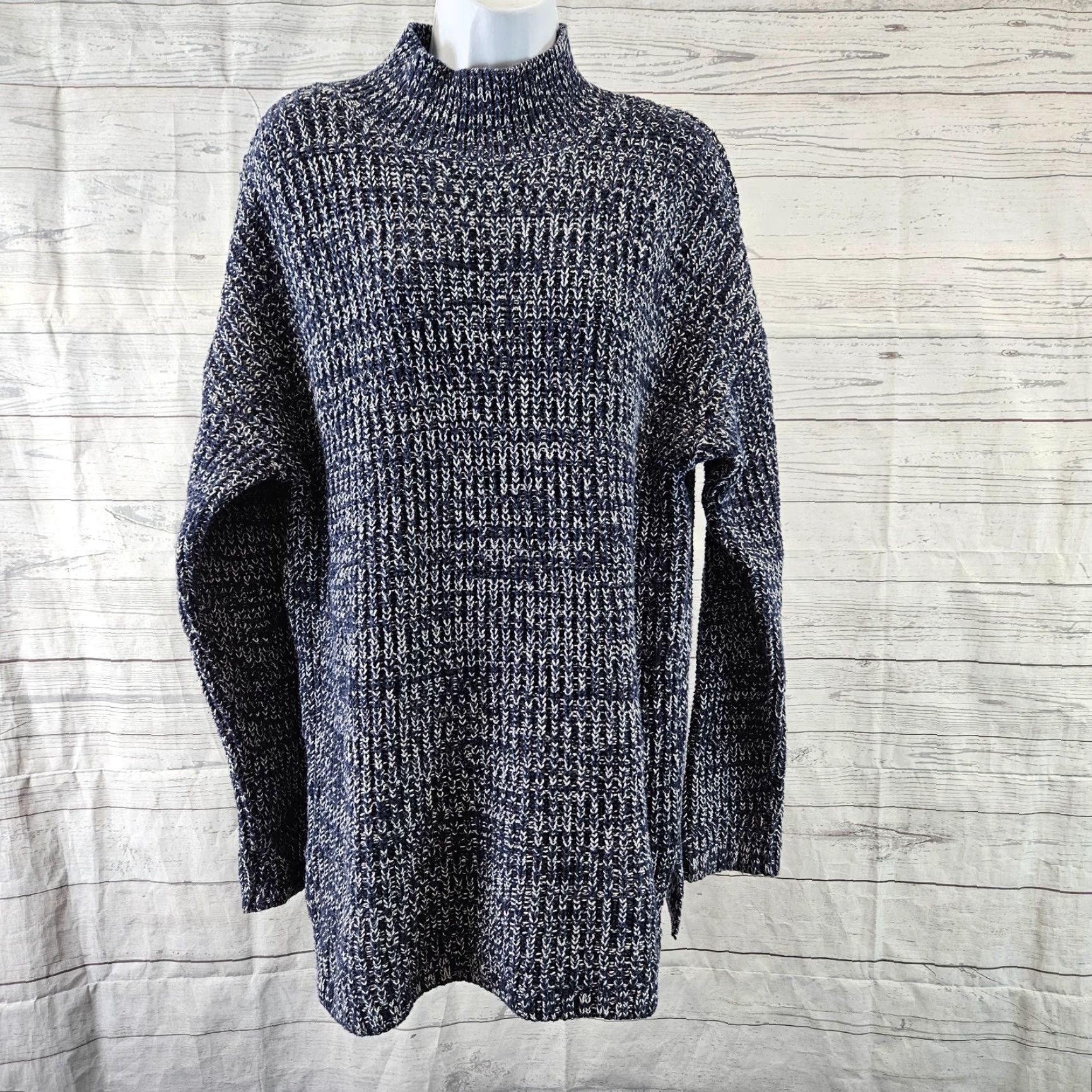 Gap Gap Womens Sweater Mock Neck Long Sleeve Sz Large Blue White Cotton Blend Size L / US 10 / IT 46 - 2 Thumbnail