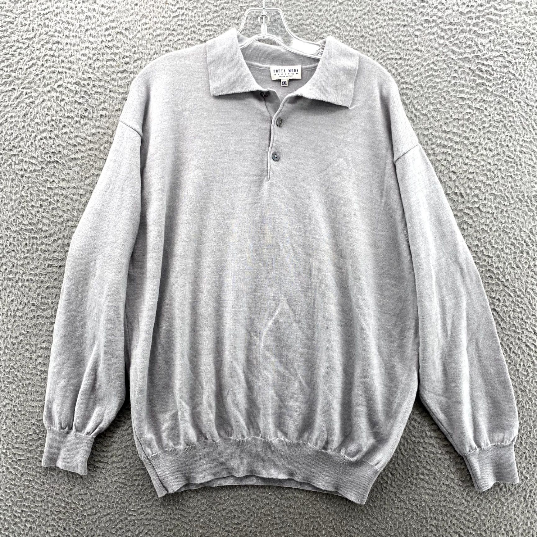 Vintage Poeta Moda Sweater Men’s XXL Gray Wool Blend Preppy Academia Office 90’s Italy Size US XXL / EU 58 / 5 - 2 Thumbnail