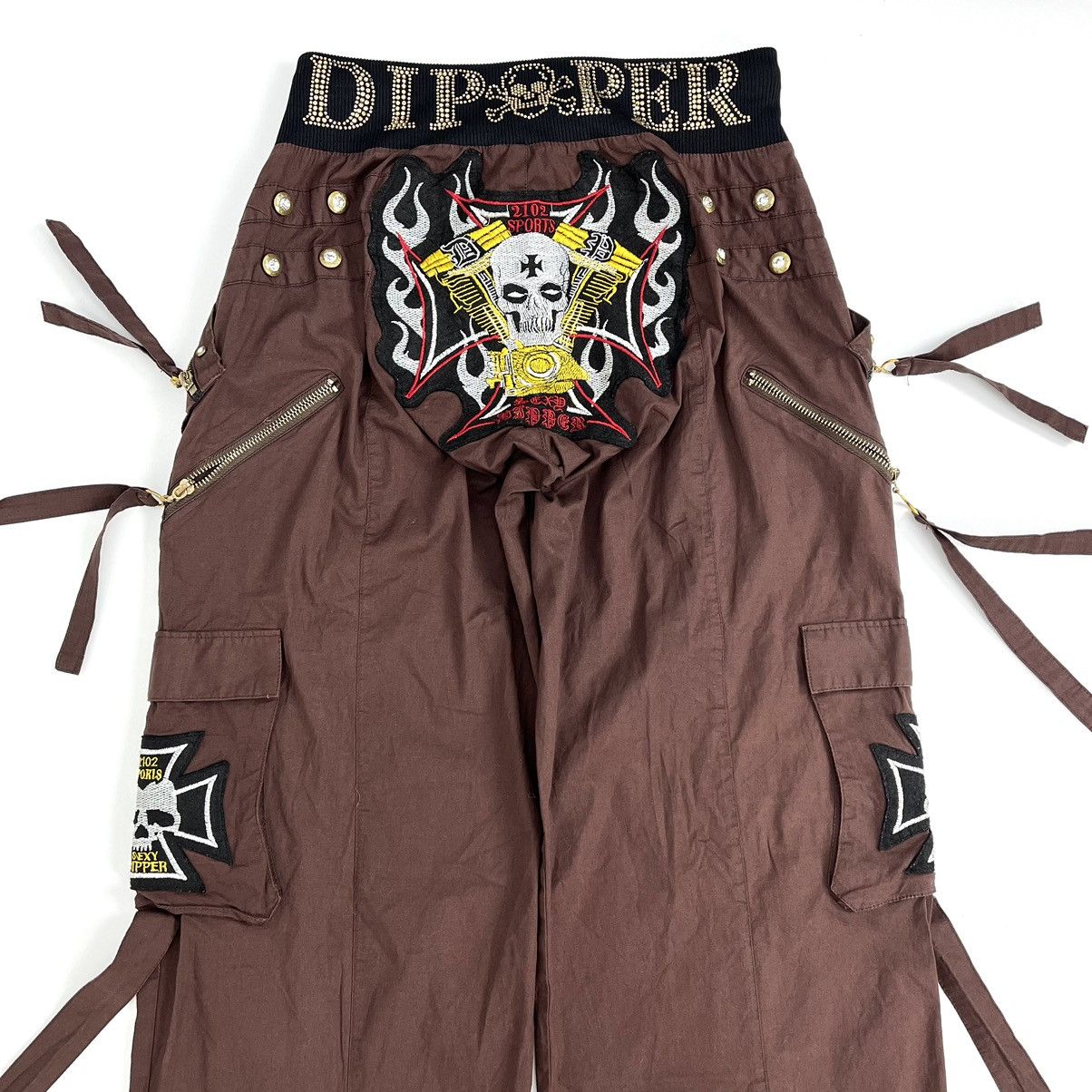 14th Addiction × KMRii × Yasuyuki Ishii Crazy Y2K Dipper Bondage Skulls Studded Multipocket Pants Size US 27 - 2 Thumbnail