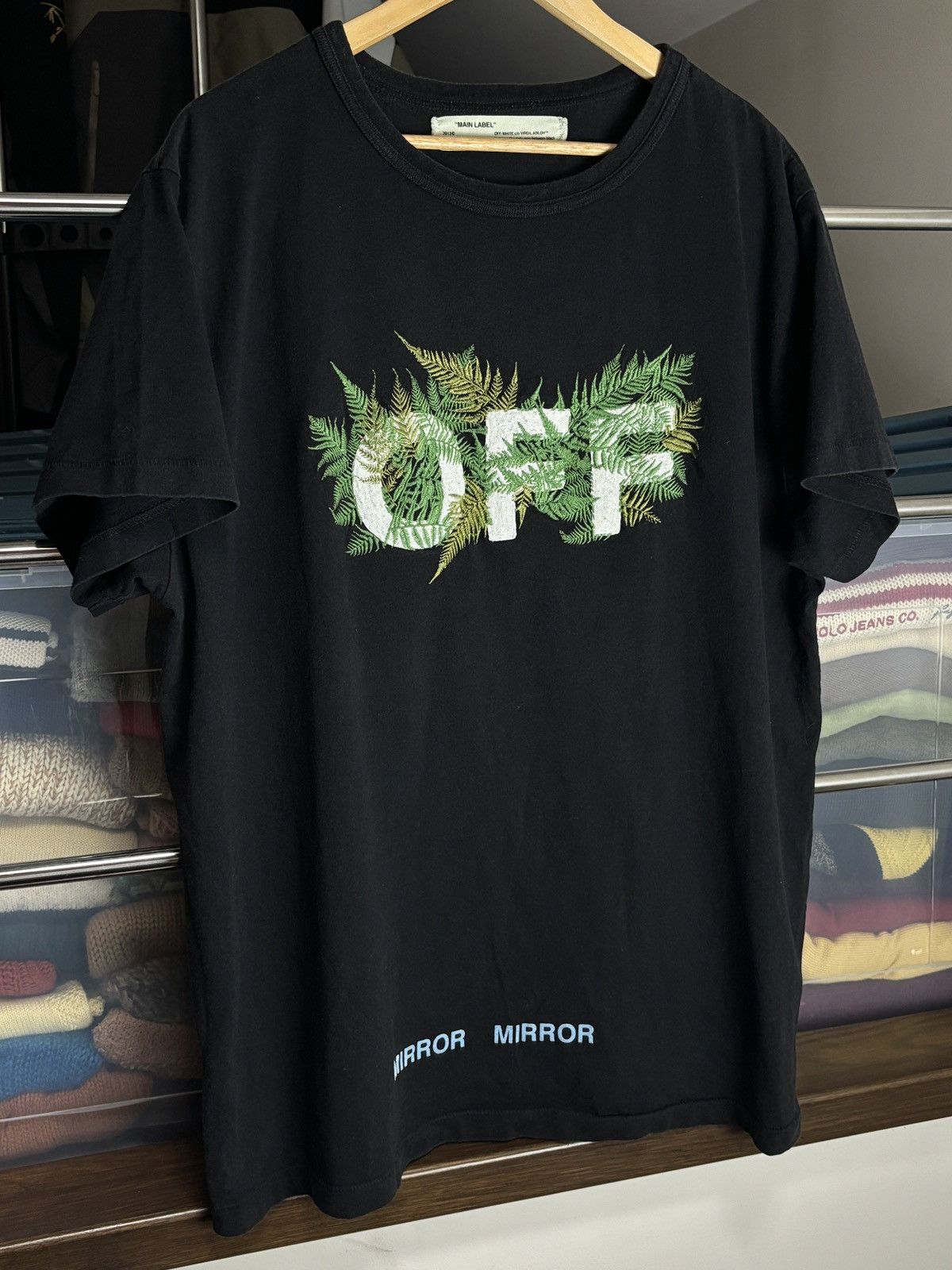 トップス OFF-WHITE 2017/SS FERN SHIRT Off-White Off-White Embroidered Fern Vintage Designer Rare T-Shirt