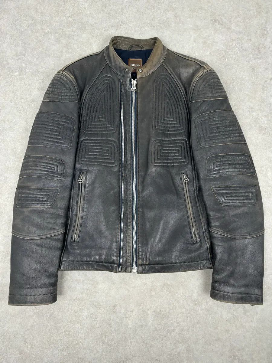 Hugo Boss Hugo Boss Plastron Relief Grey Eroded Leather Biker Jacket Size US M / EU 48-50 / 2 - 1 Thumbnail