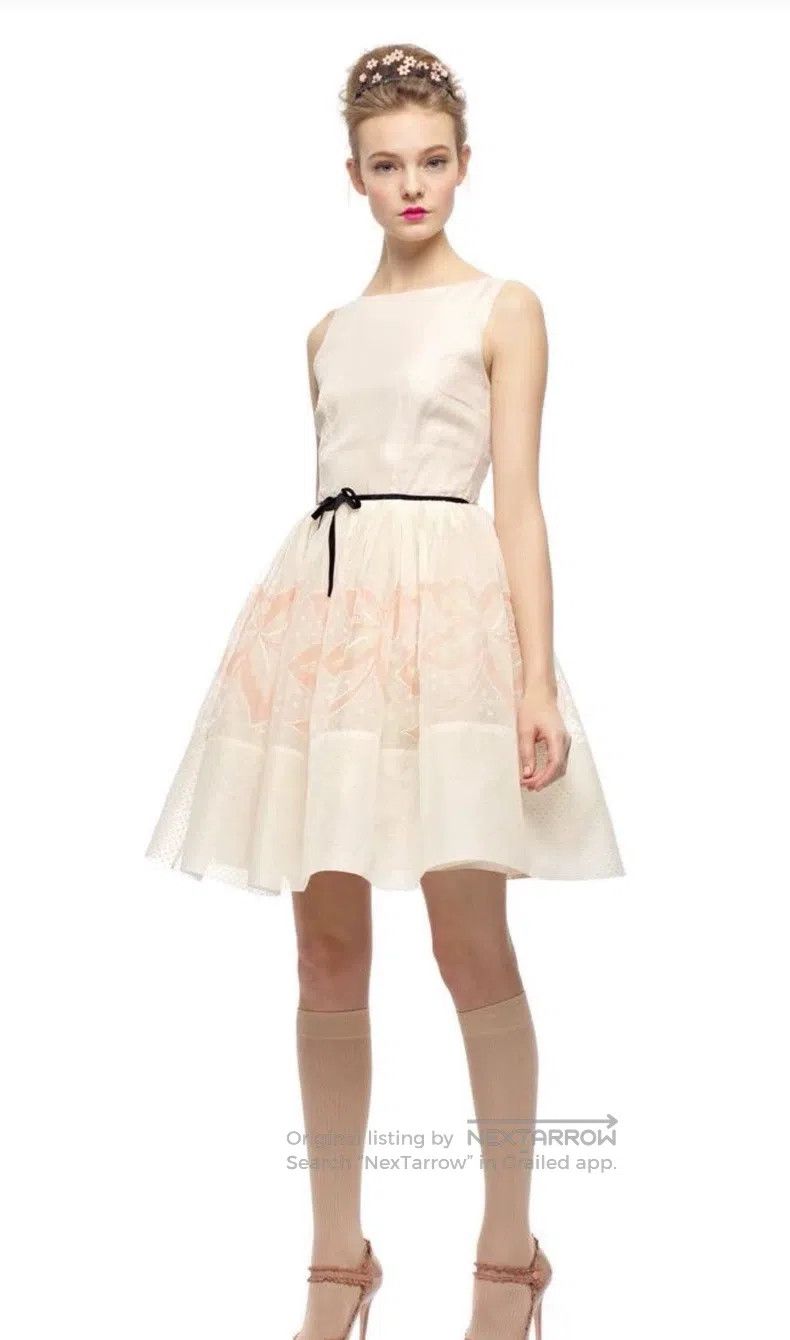 Valentino Valentino Beige flocked gauze sleeveless dress Size S / US 4 / IT 40 - 1 Thumbnail