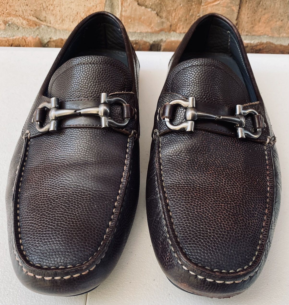 Salvatore Ferragamo SF 🇮🇹 brown leather parigi double gancio bit driver 8.5 EEE Size US 8.5 / EU 41-42 - 1 Thumbnail