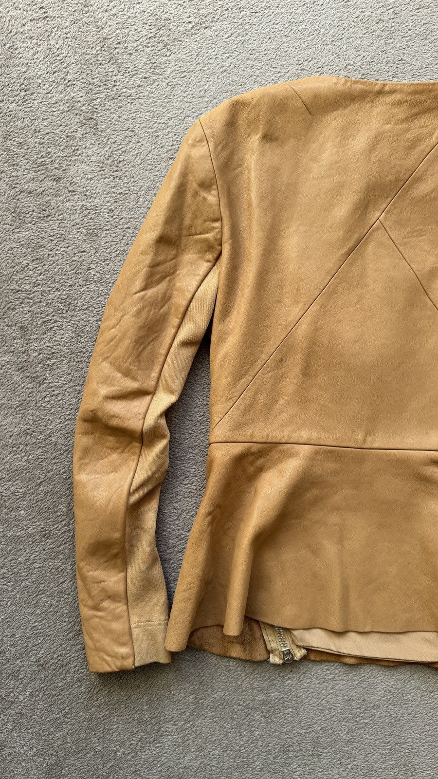 Genuine Leather Willow Soft Cognac Lambskin Leather Zippers Detail Jacket Size M / US 6-8 / IT 42-44 - 7 Thumbnail