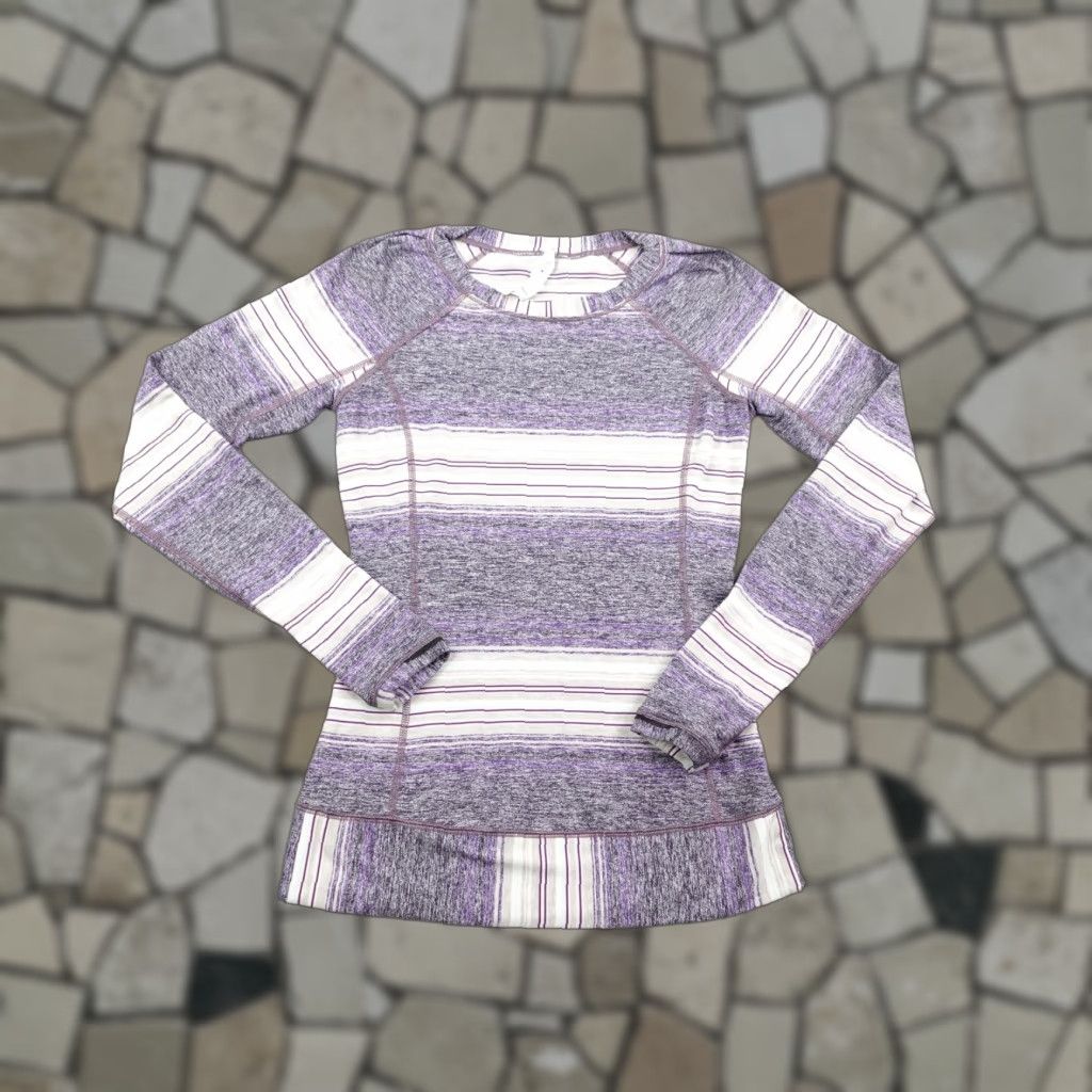 Lululemon Lululemon Shirt Womens 4 Purple White Osaka Stripe Race Your Pace Top Athletic Size S / US 4 / IT 40 - 1 Thumbnail