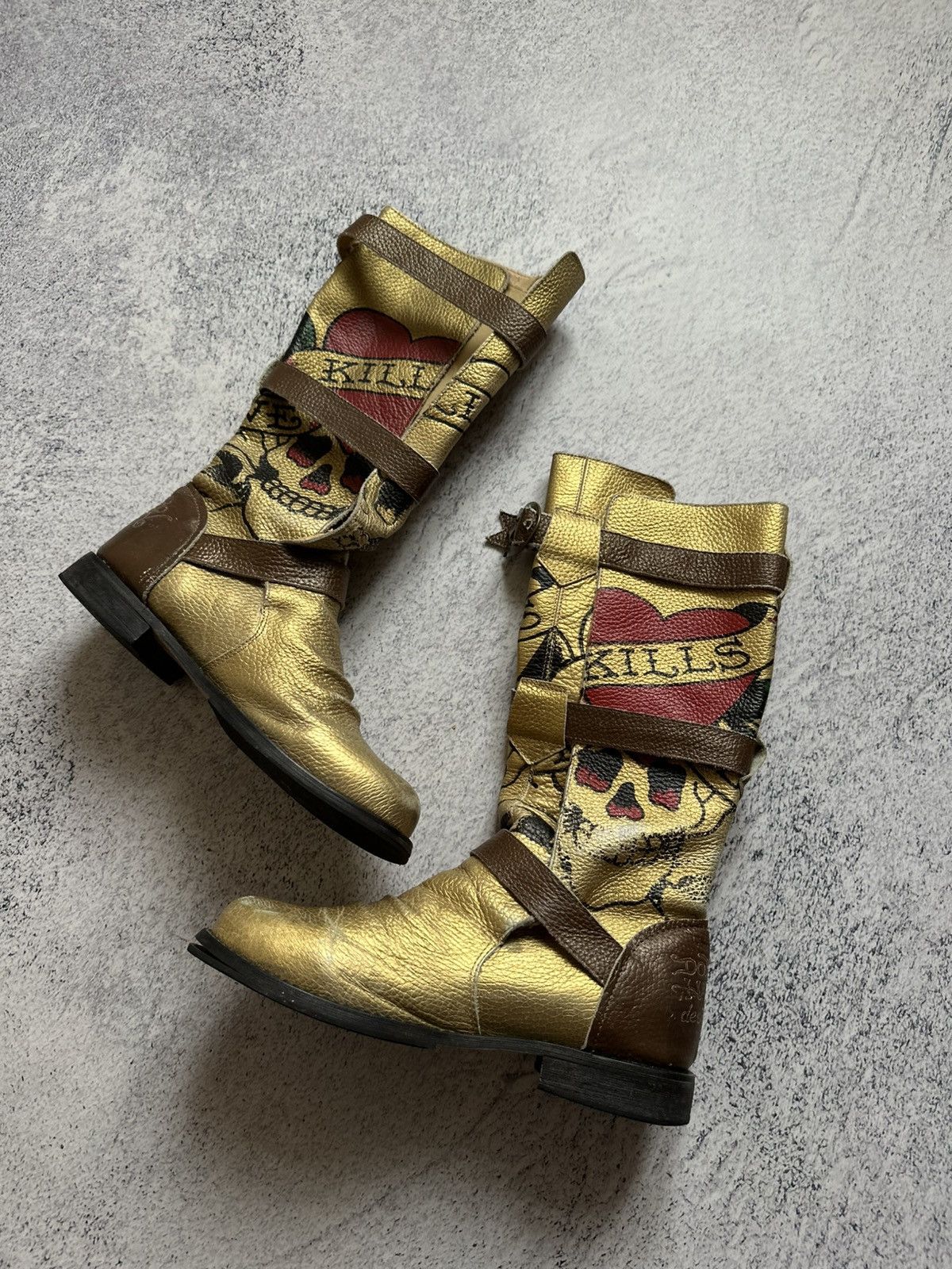 Ed Hardy RARE ED HARDY “Love Kills” Dagger Combat Motorcycle Boot Size US 10 / IT 40 - 4 Thumbnail