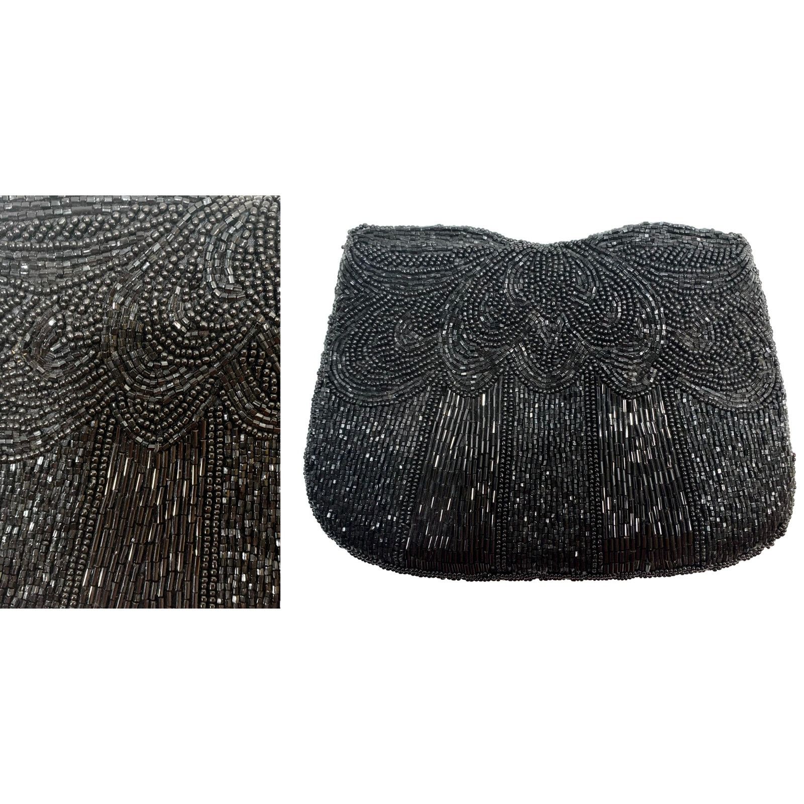 Vintage 80s does 40s Black Beaded Silk Evening Bag | Small Clutch Size ONE SIZE - 2 Thumbnail