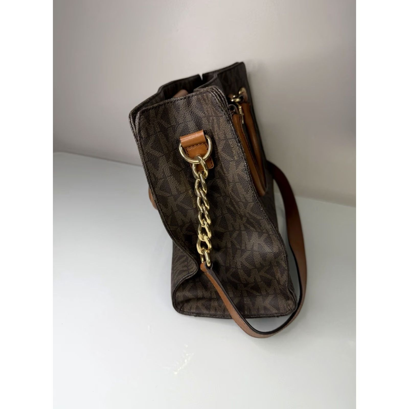 Michael Kors Michael Kors Hamilton East West Brown Leather Purse Handbag Tote MK Logo Print Woman Tote Brown Logo MK Hamilton East West Leather Purse Women Size ONE SIZE - 2 Thumbnail