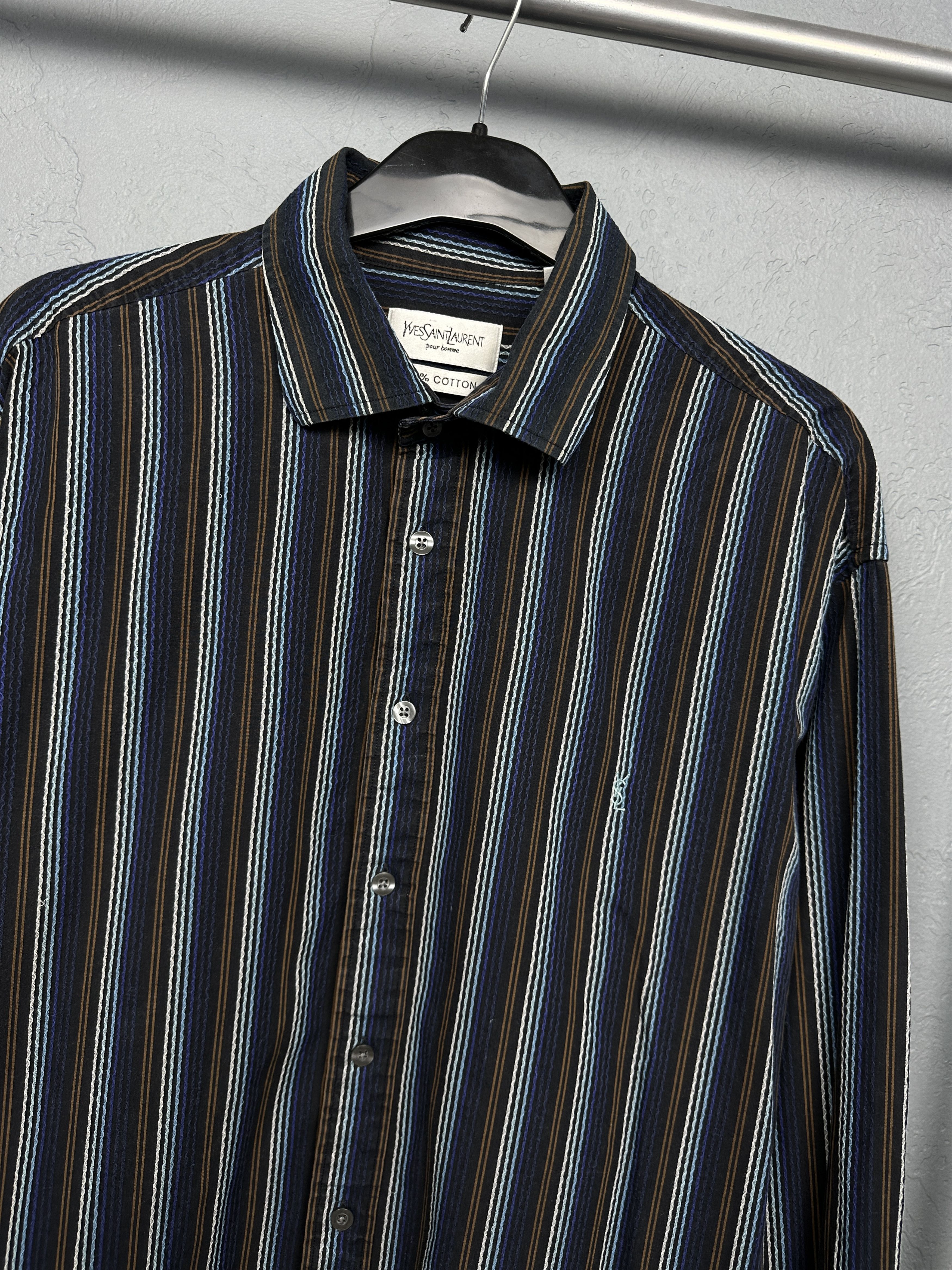 Yves Saint Laurent Yves Saint Laurent YSL Mens Long Sleeve Striped Shirt Size US XL / EU 56 / 4 - 2 Thumbnail